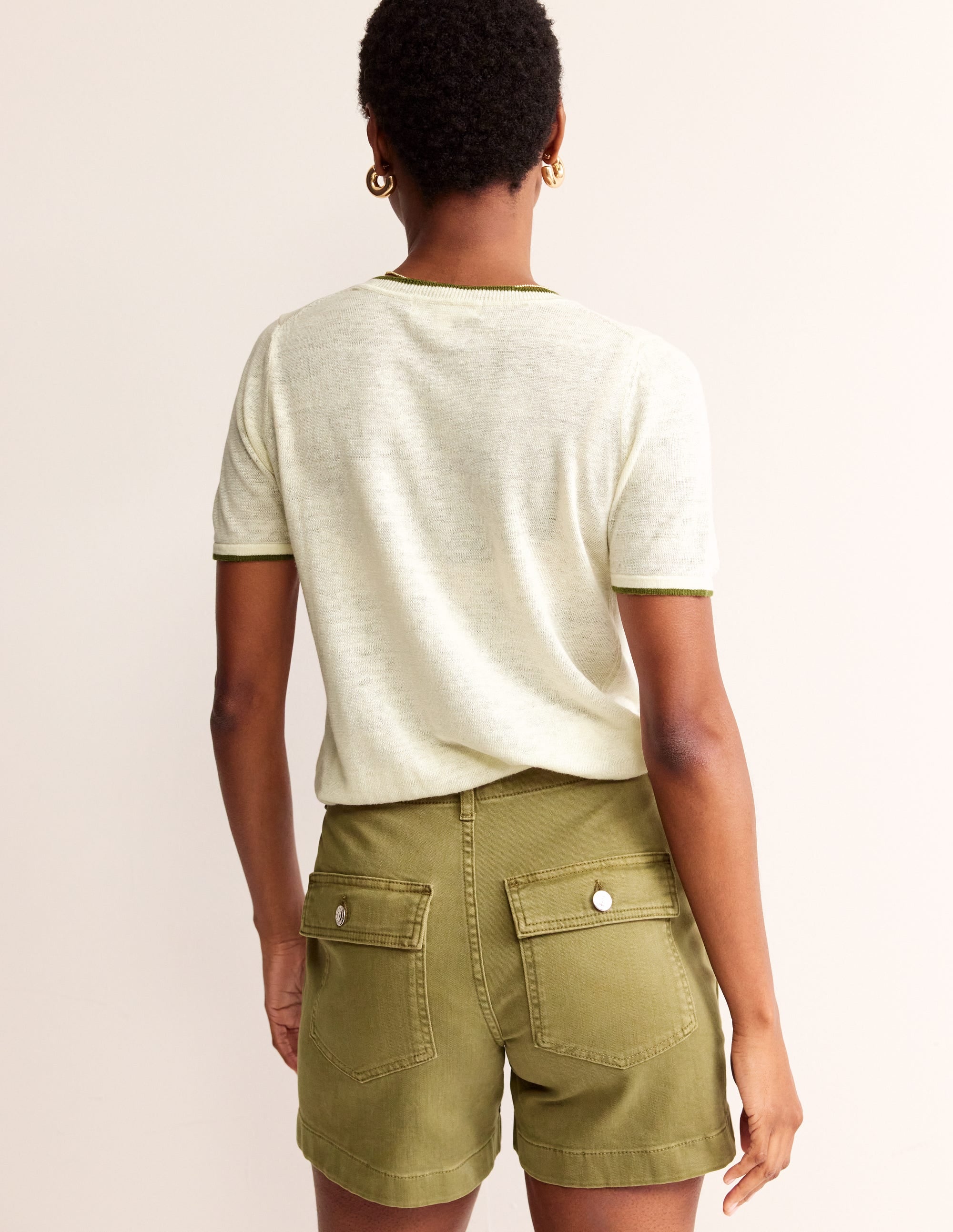 Maggie V-Neck Linen T-Shirt-Warm Ivory - Image 3