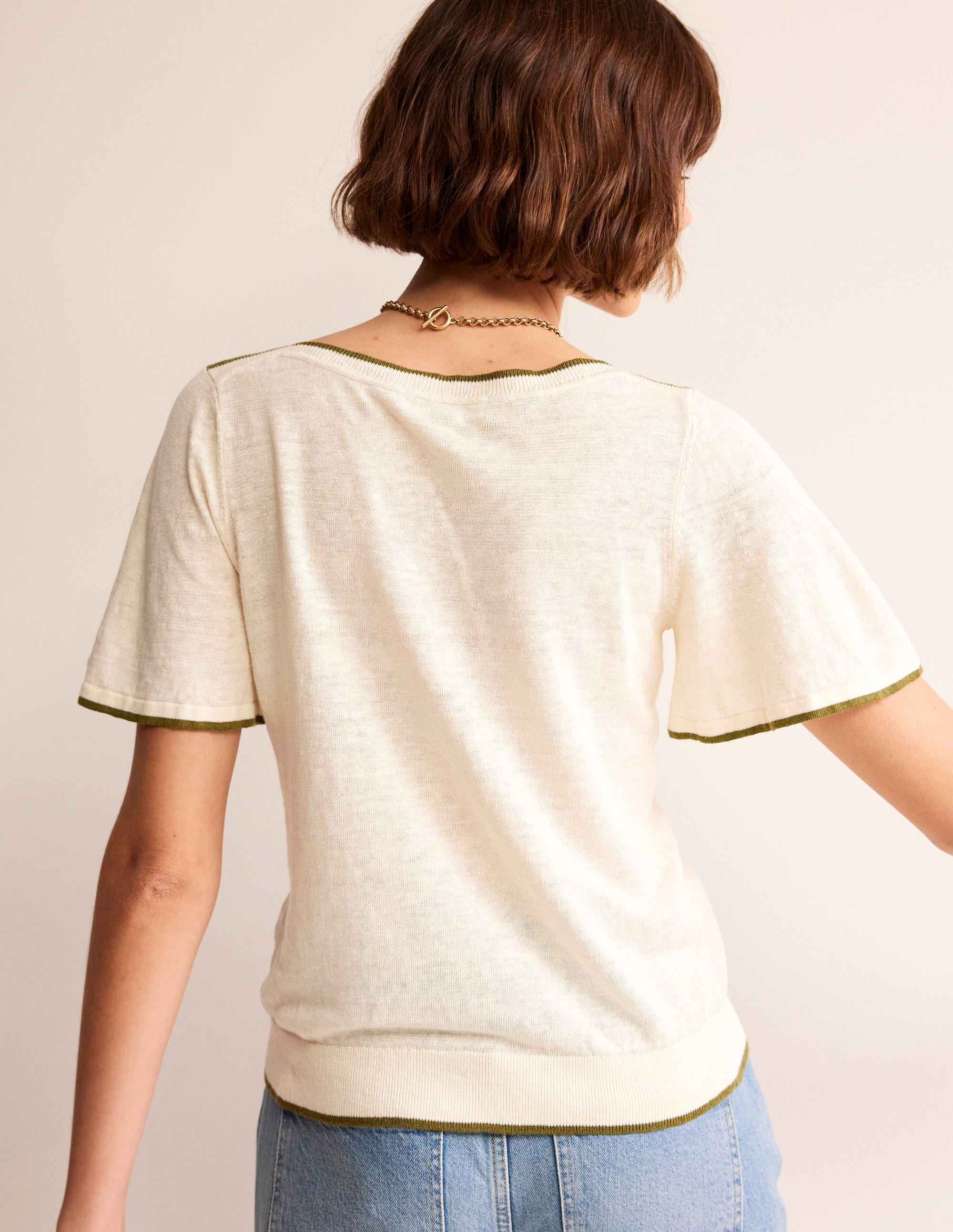 Maggie Boat Neck Linen T-Shirt-Warm Ivory - Image 3