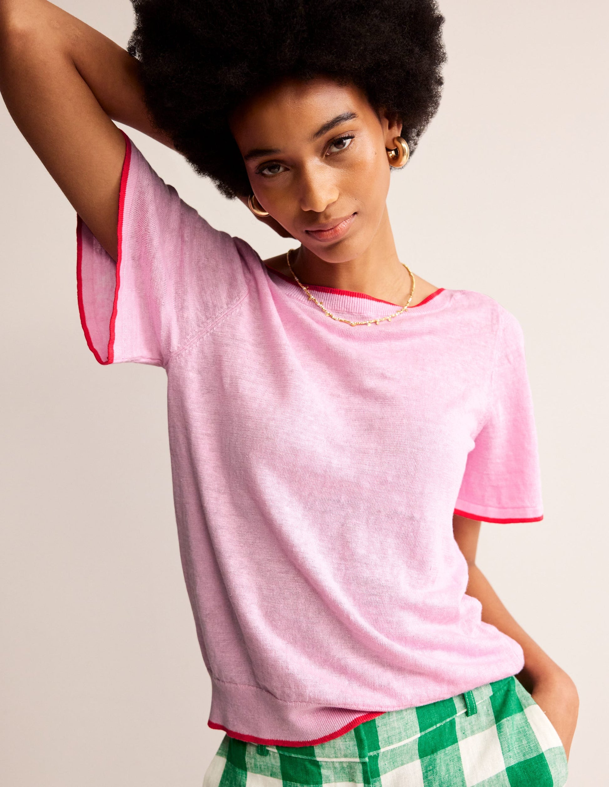 Maggie Boat Neck Linen T-Shirt-Soft Peony Pink-1