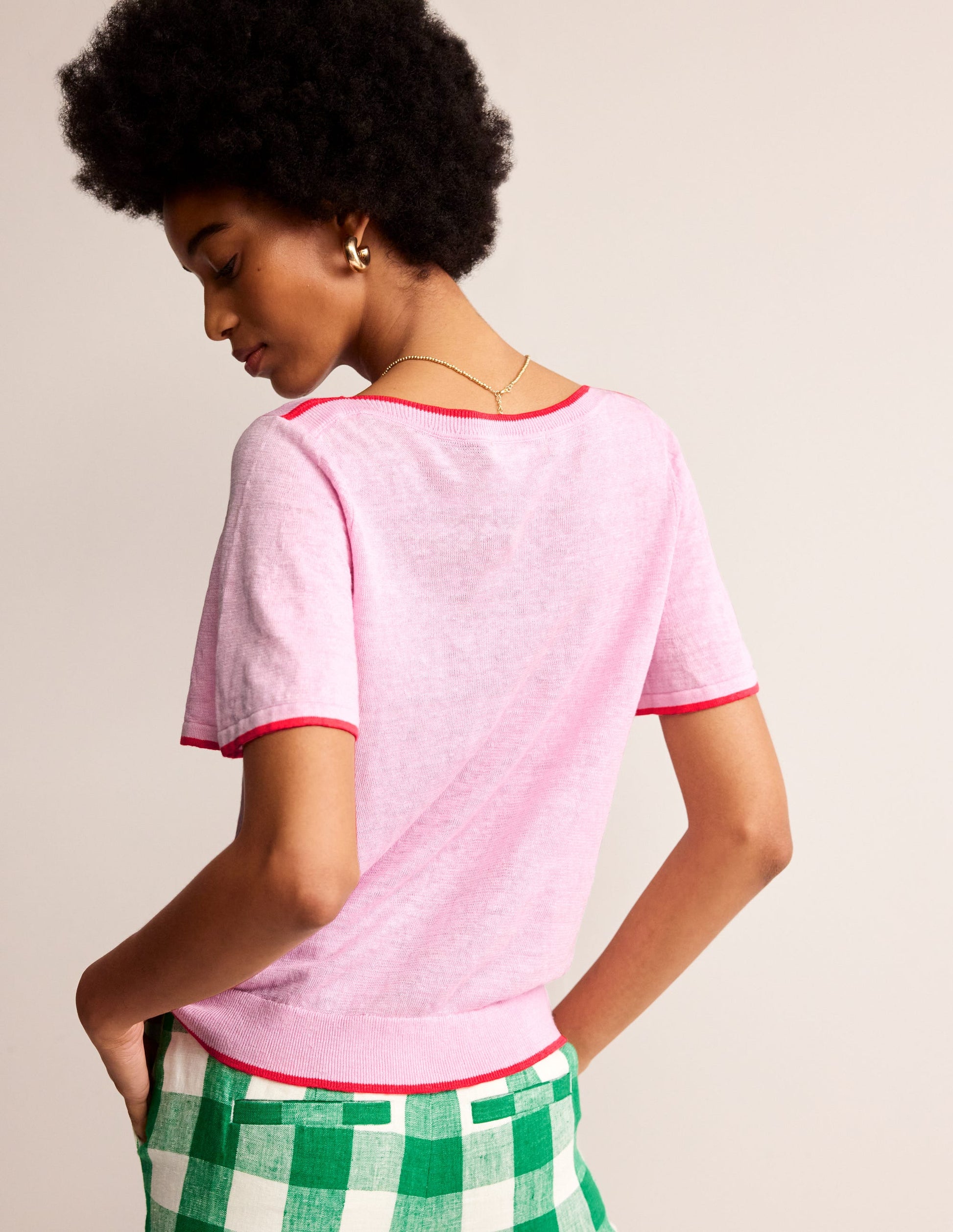 Maggie Boat Neck Linen T-Shirt-Soft Peony Pink-3