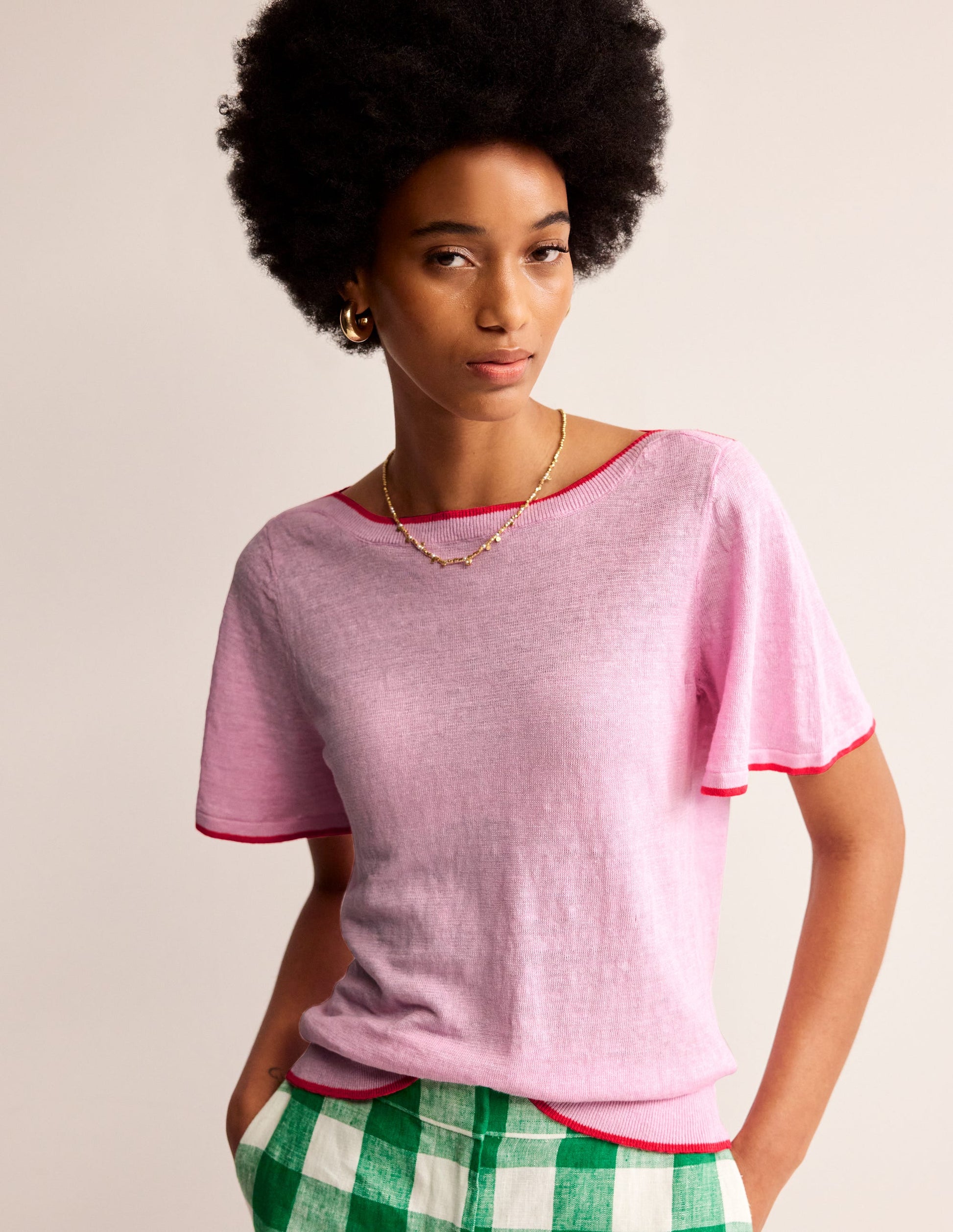 Maggie Boat Neck Linen T-Shirt-Soft Peony Pink-4