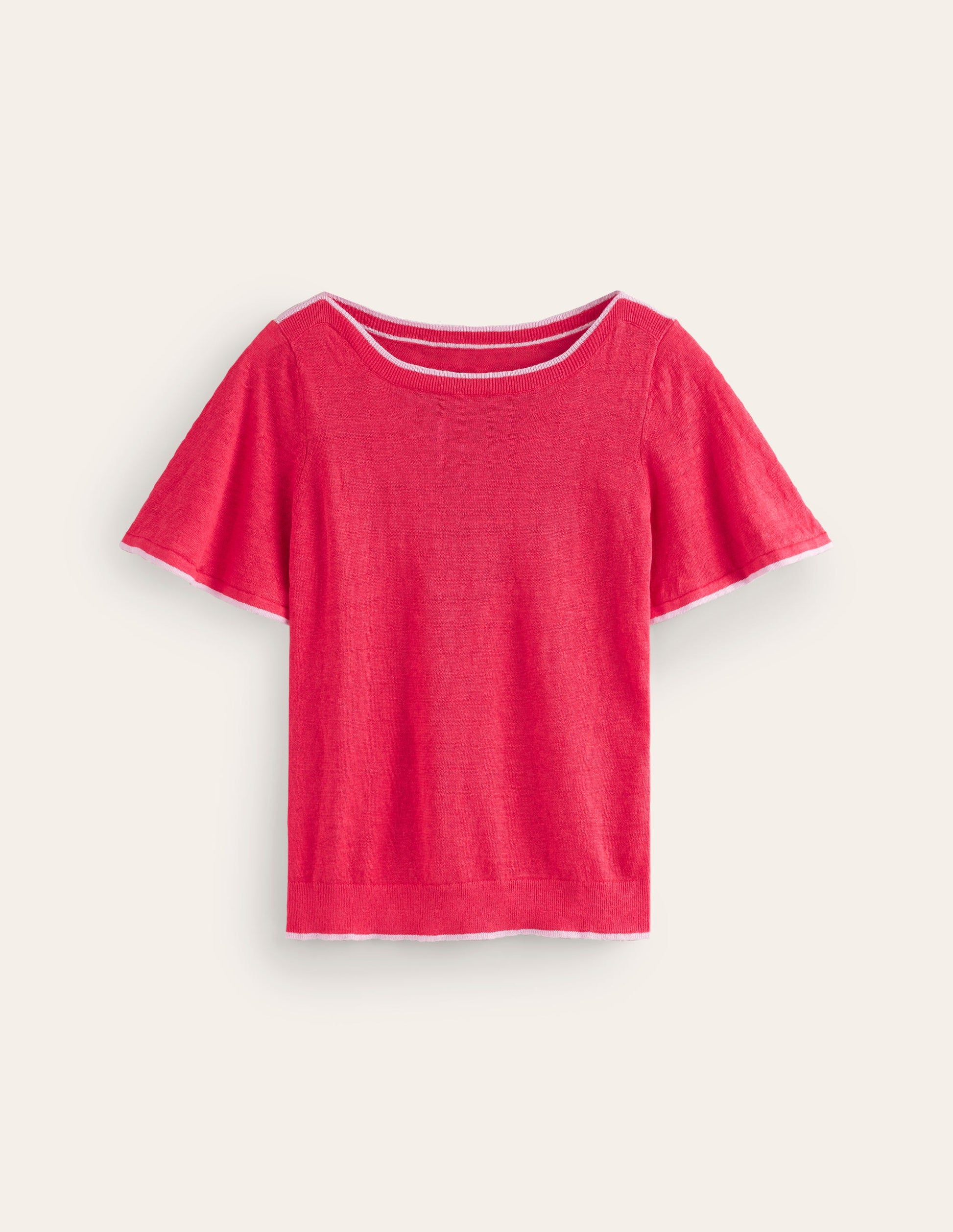 Maggie Boat Neck Linen T-Shirt-Bright Coral-5