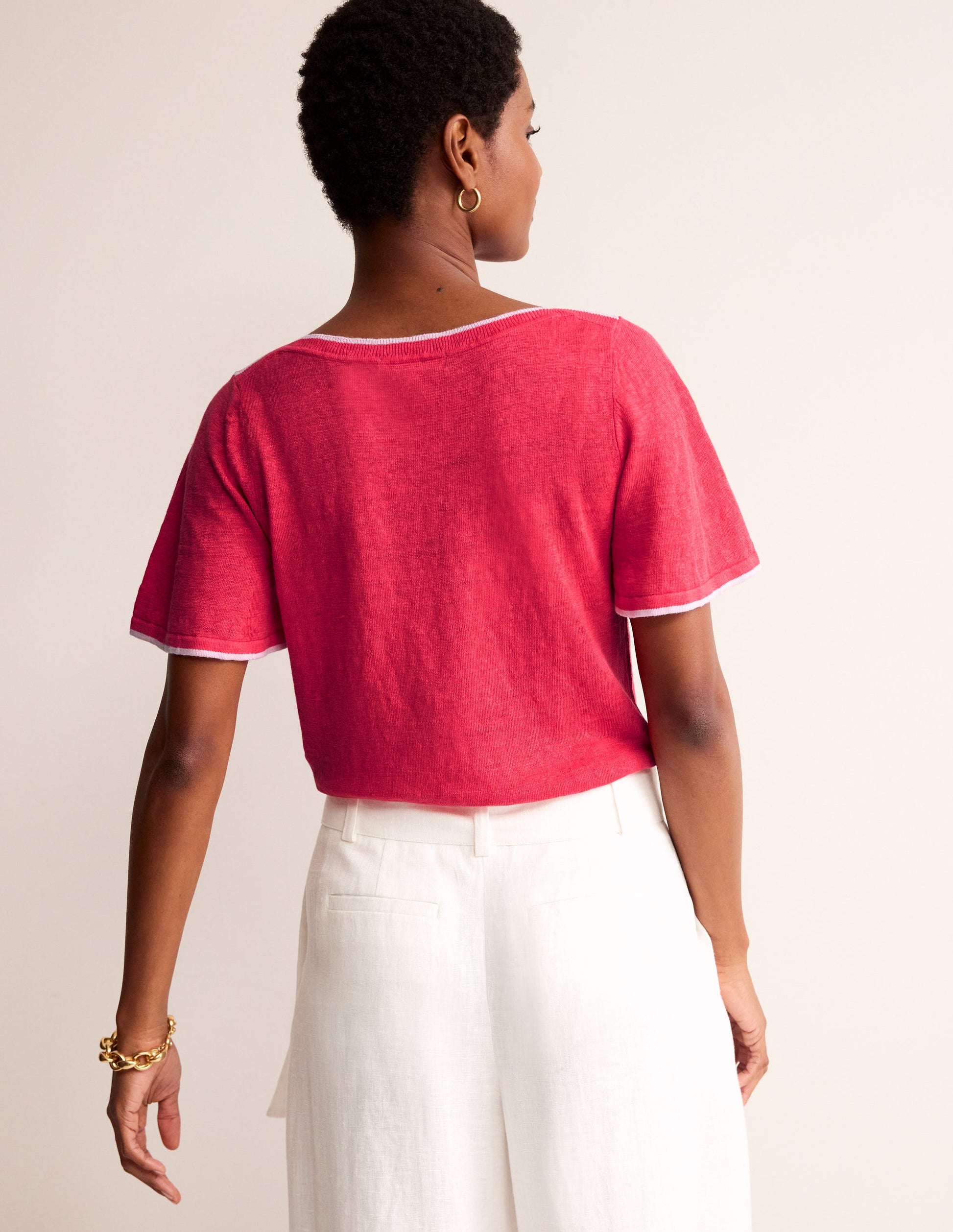 Maggie Boat Neck Linen T-Shirt-Bright Coral-3