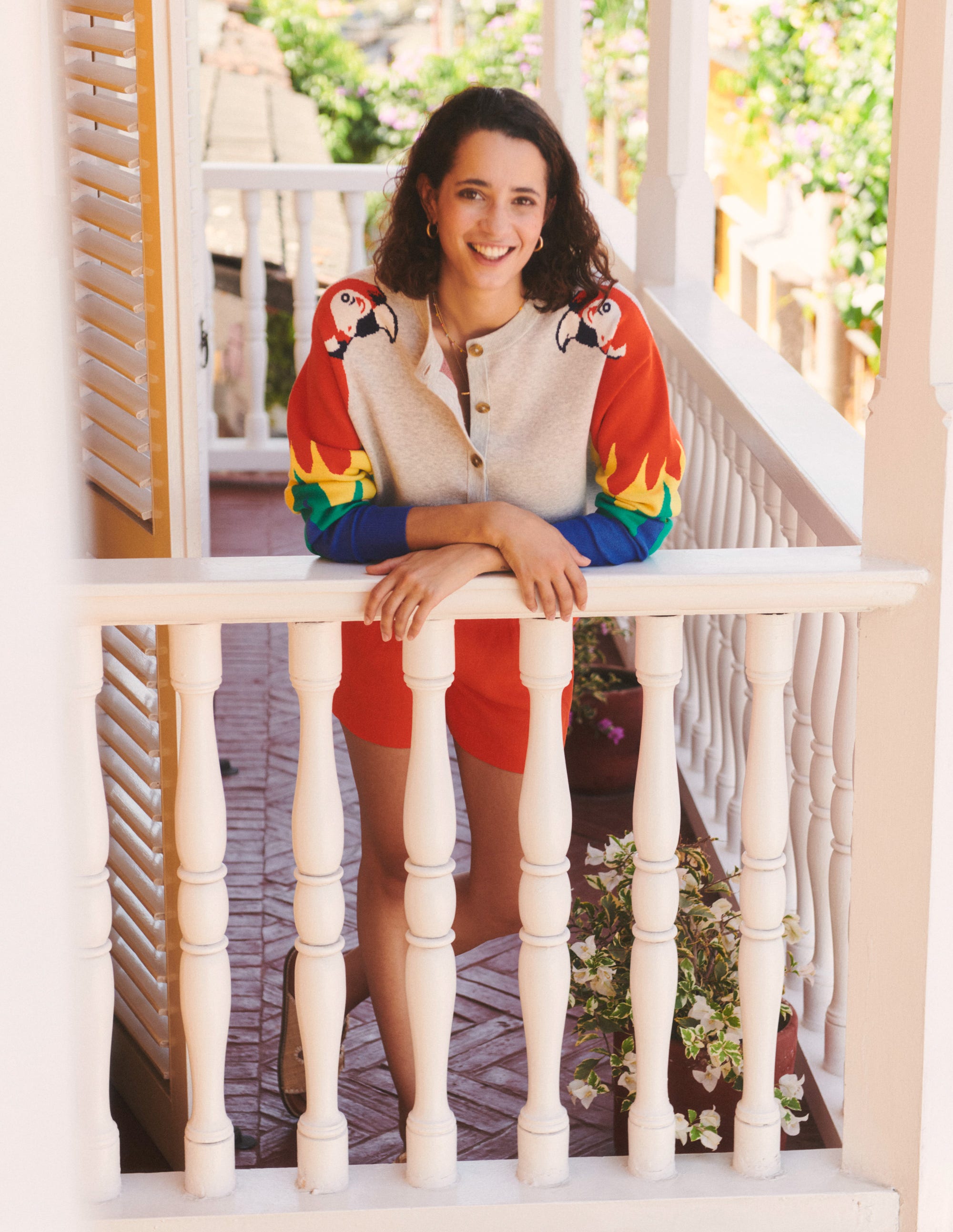 Novelty Knitted Cardigan-Pale Grey Melange, Parrots - Image 5