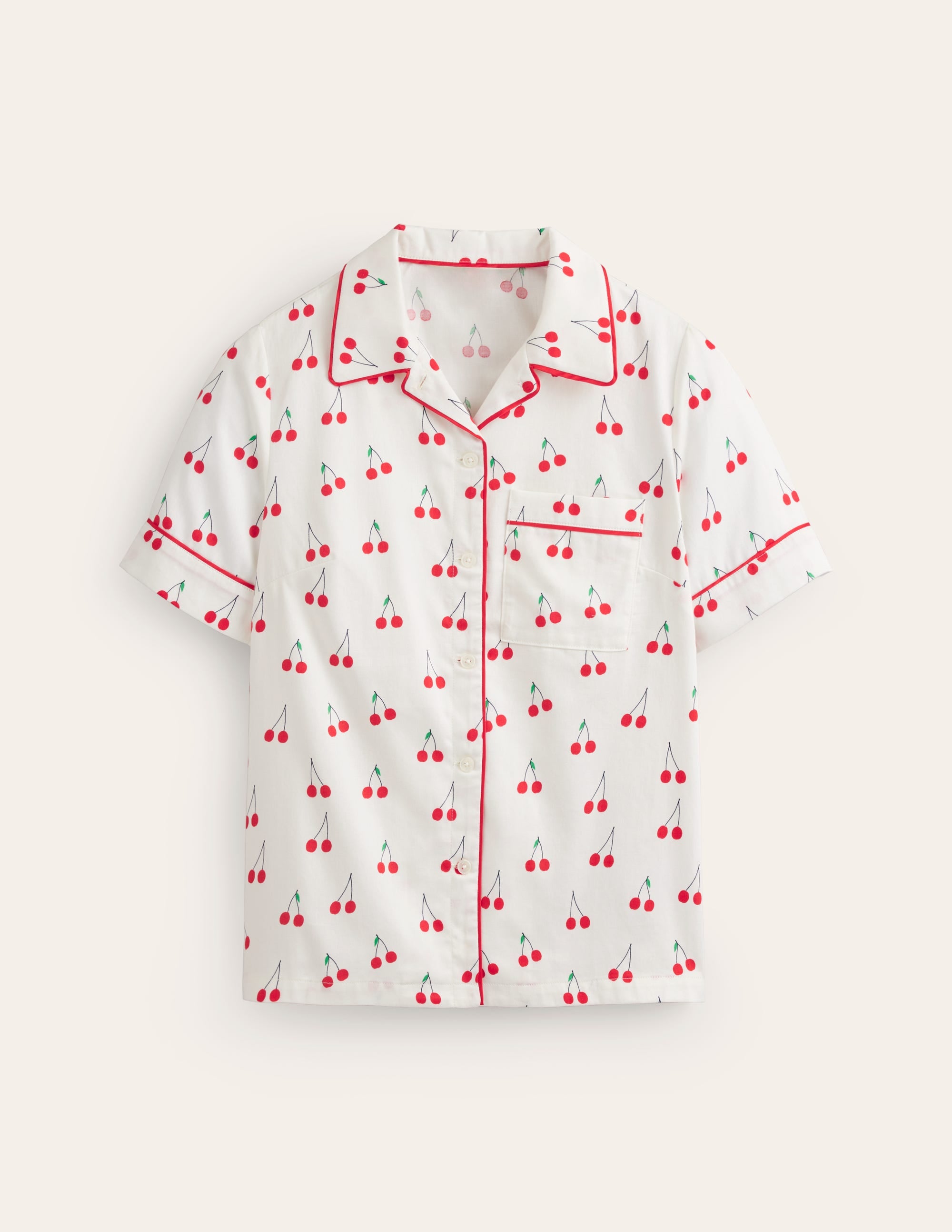 Short Sleeve Pyjama Top-Ivory, Cherry Vine - Image 5
