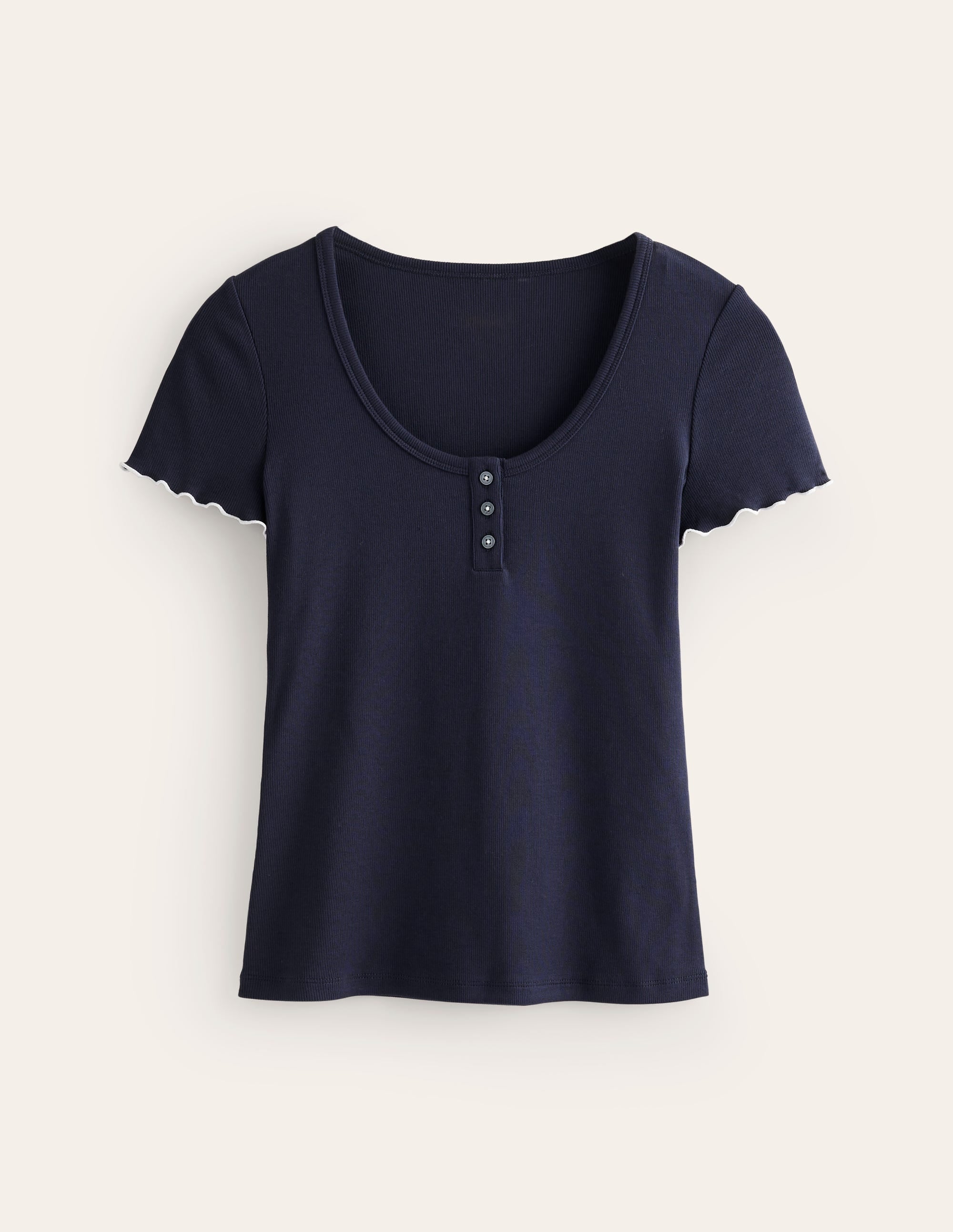 Lettuce Hem Scoop Neck PJ Top-Navy - Image 5