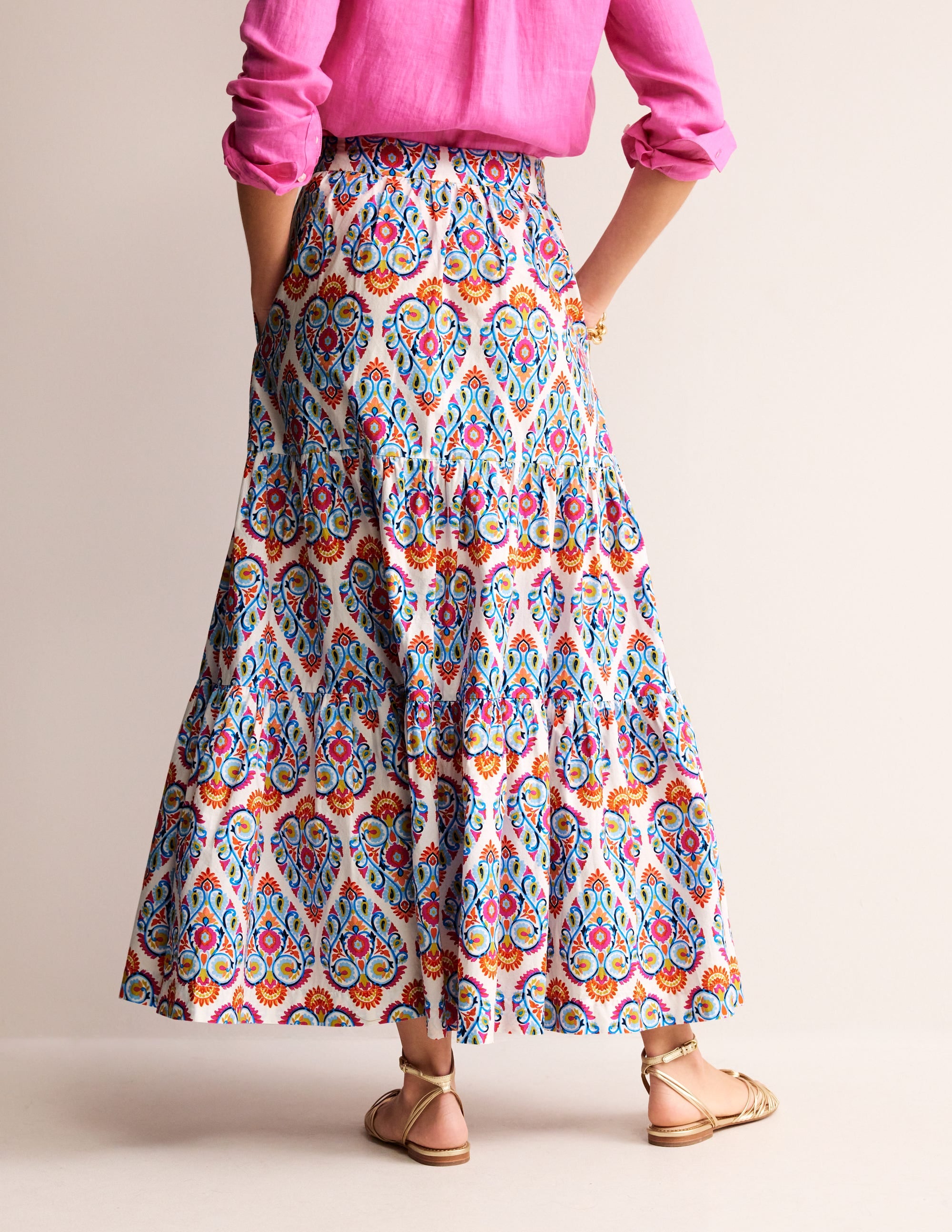 Lorna Tiered Maxi Skirt-Multi, Flora Stamp - Image 3
