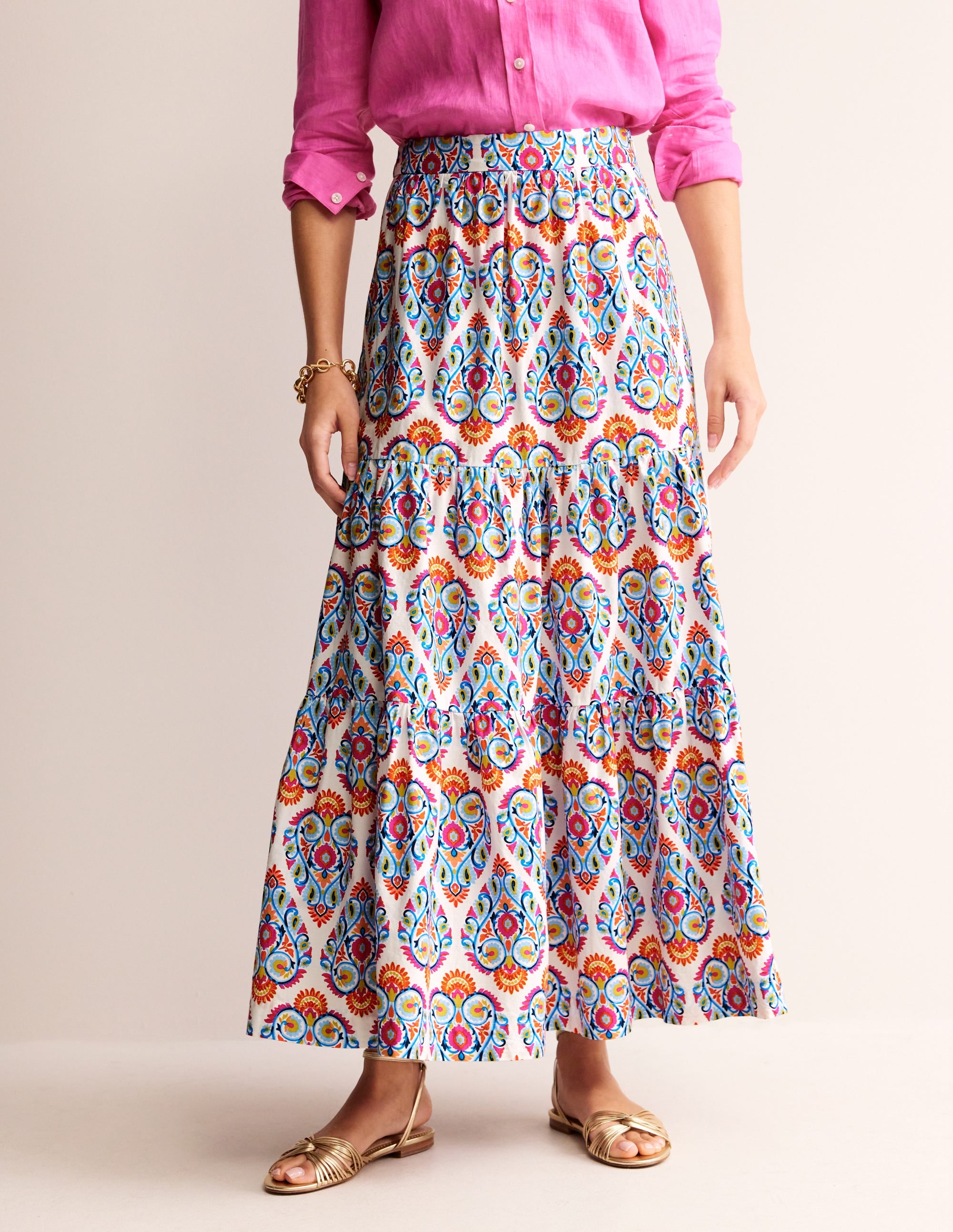 Lorna Tiered Maxi Skirt-Multi, Flora Stamp - Image 4
