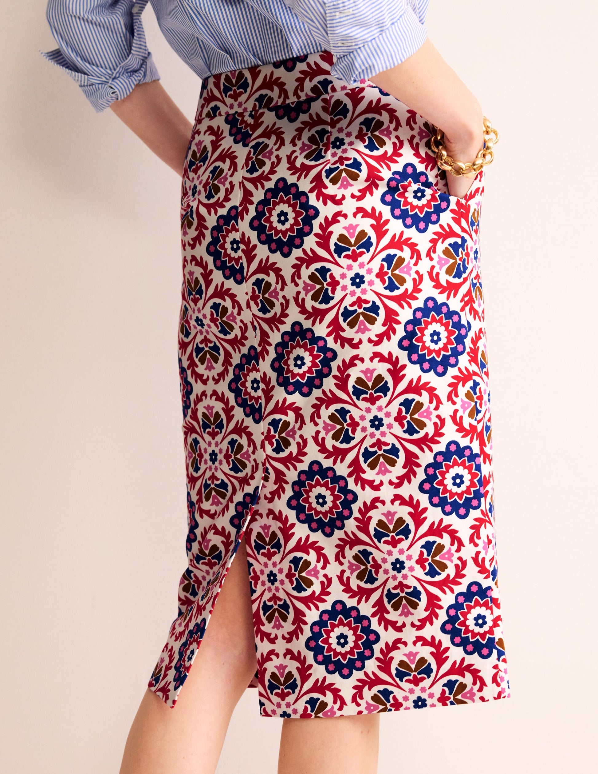 Printed Pencil Skirt-Rubicondo, Mosaic Bloom-3