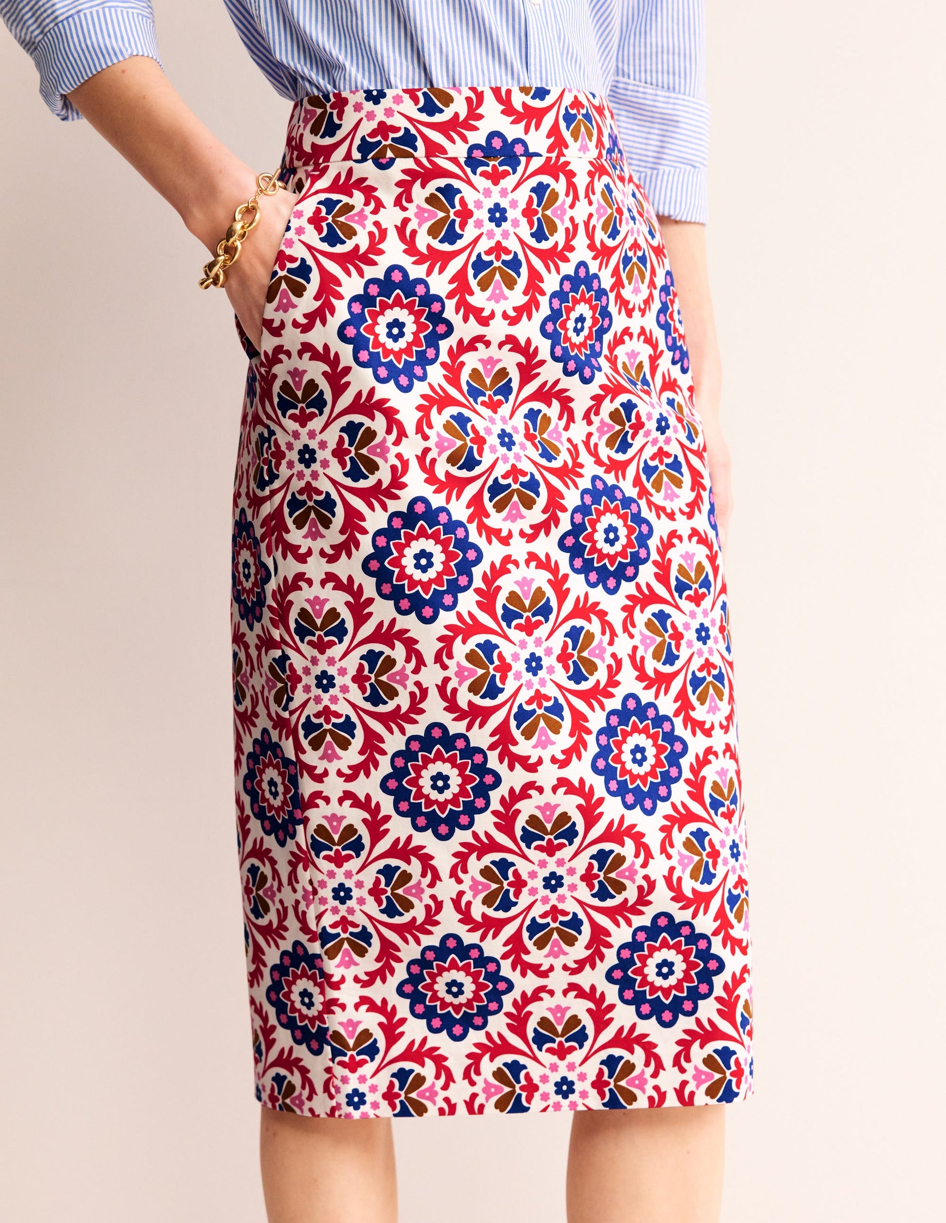 Printed Pencil Skirt-Rubicondo, Mosaic Bloom-4