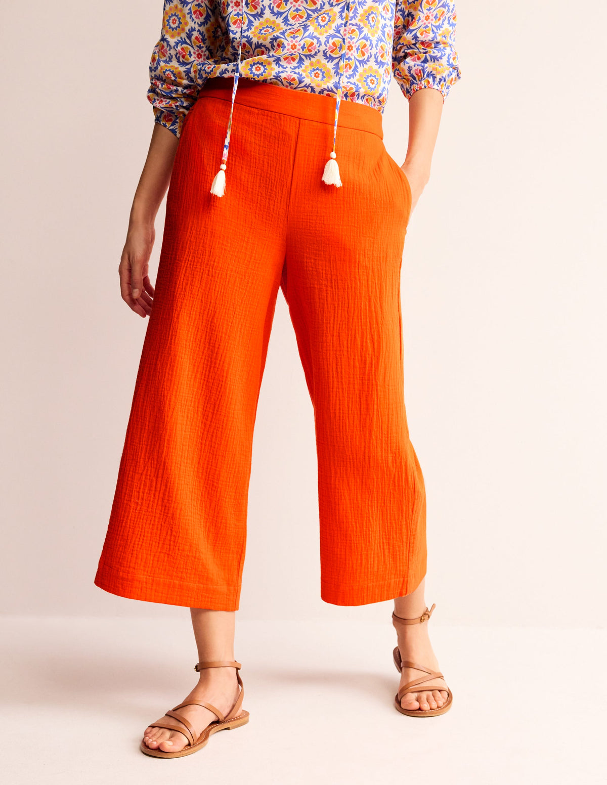 Pull-on Doublecloth Trousers-Mandarin Orange-4