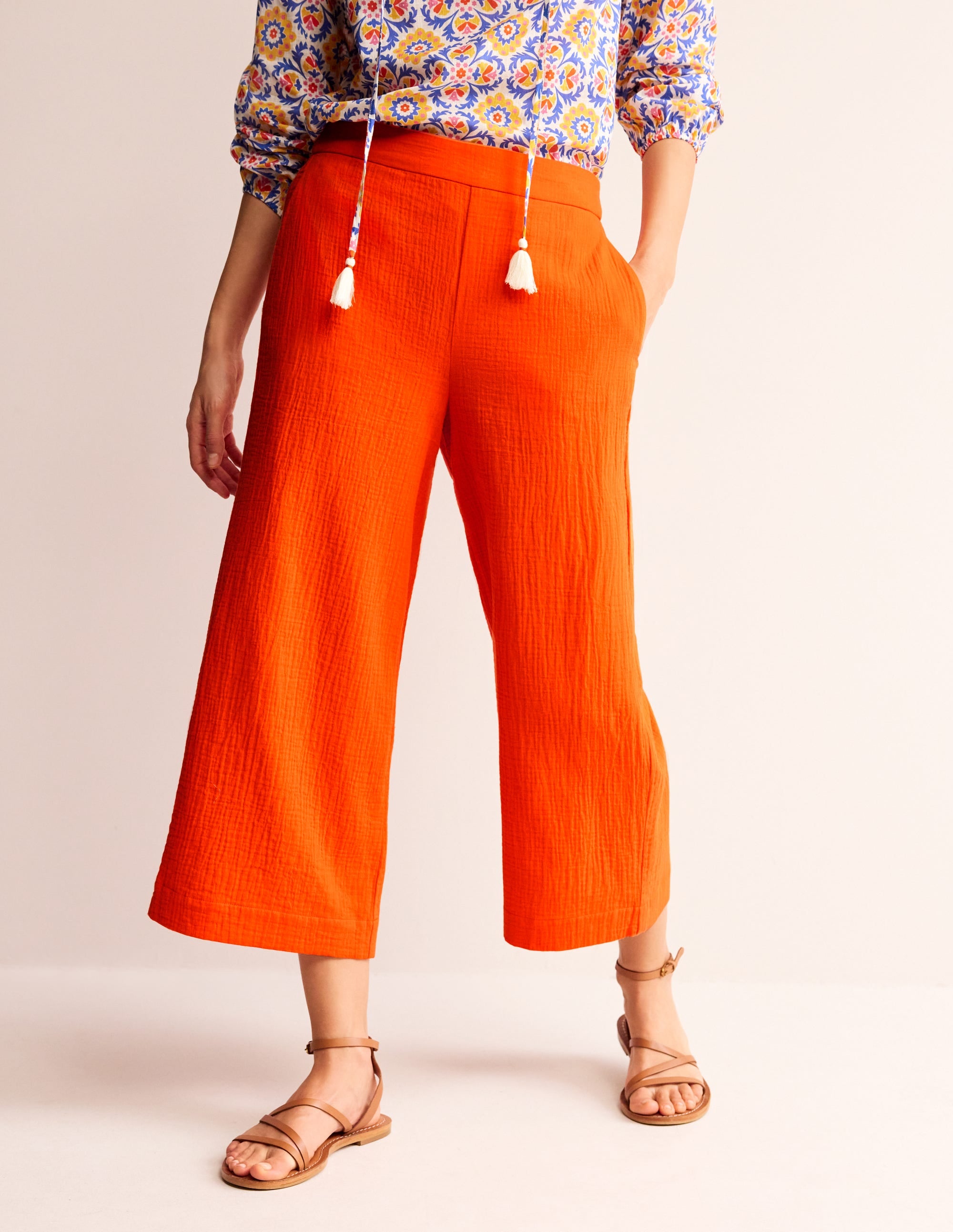 Pull-on Doublecloth Trousers-Mandarin Orange - Image 4