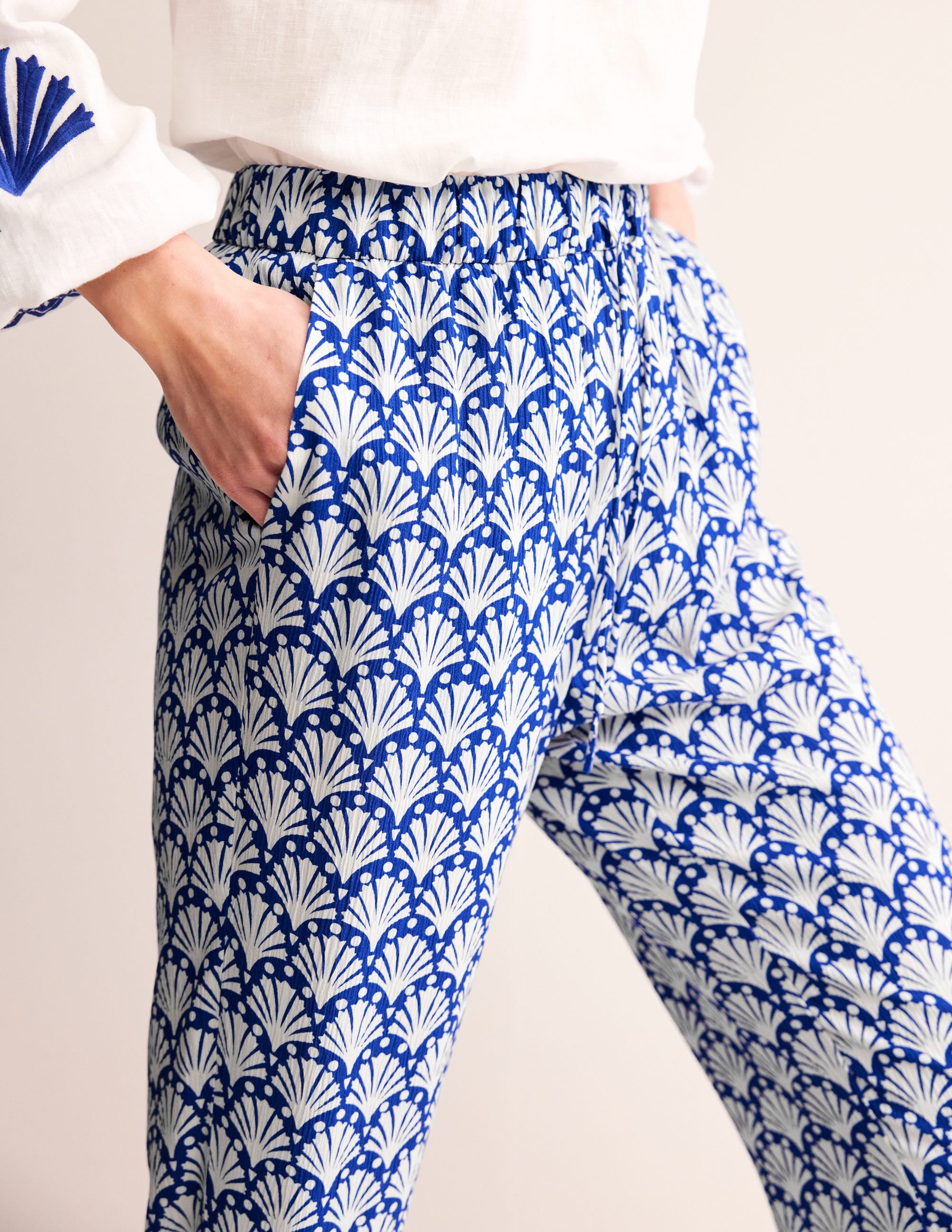 Crinkle Tapered Trousers-Surf the Web and Ivory, Shells - Image 2
