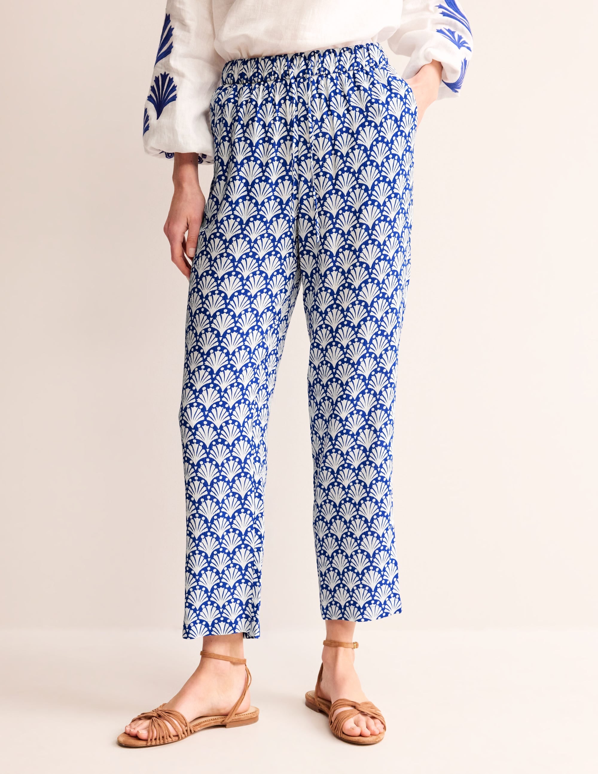 Crinkle Tapered Trousers-Surf the Web and Ivory, Shells - Image 4