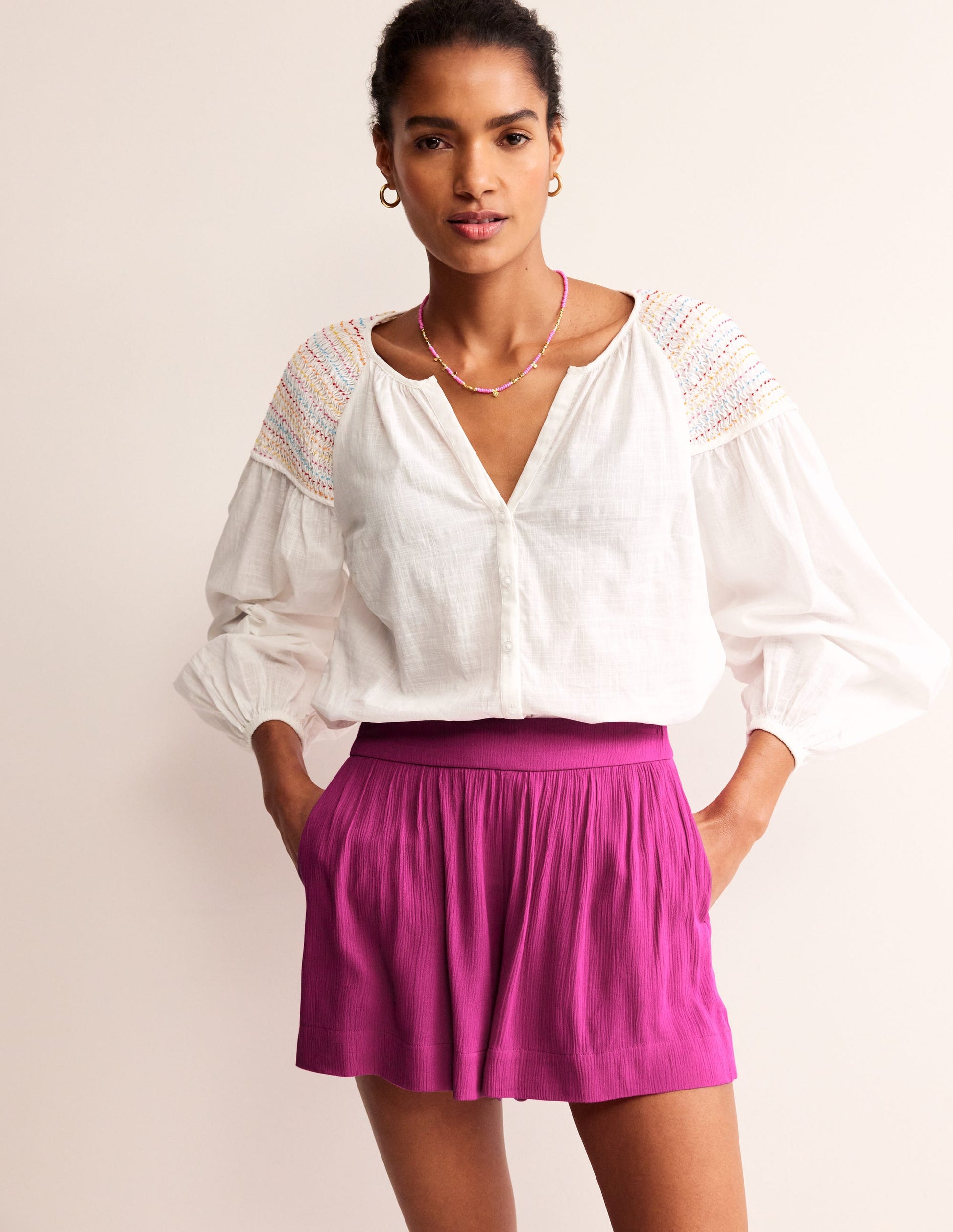 Crinkle Shorts-Phlox Pink-1