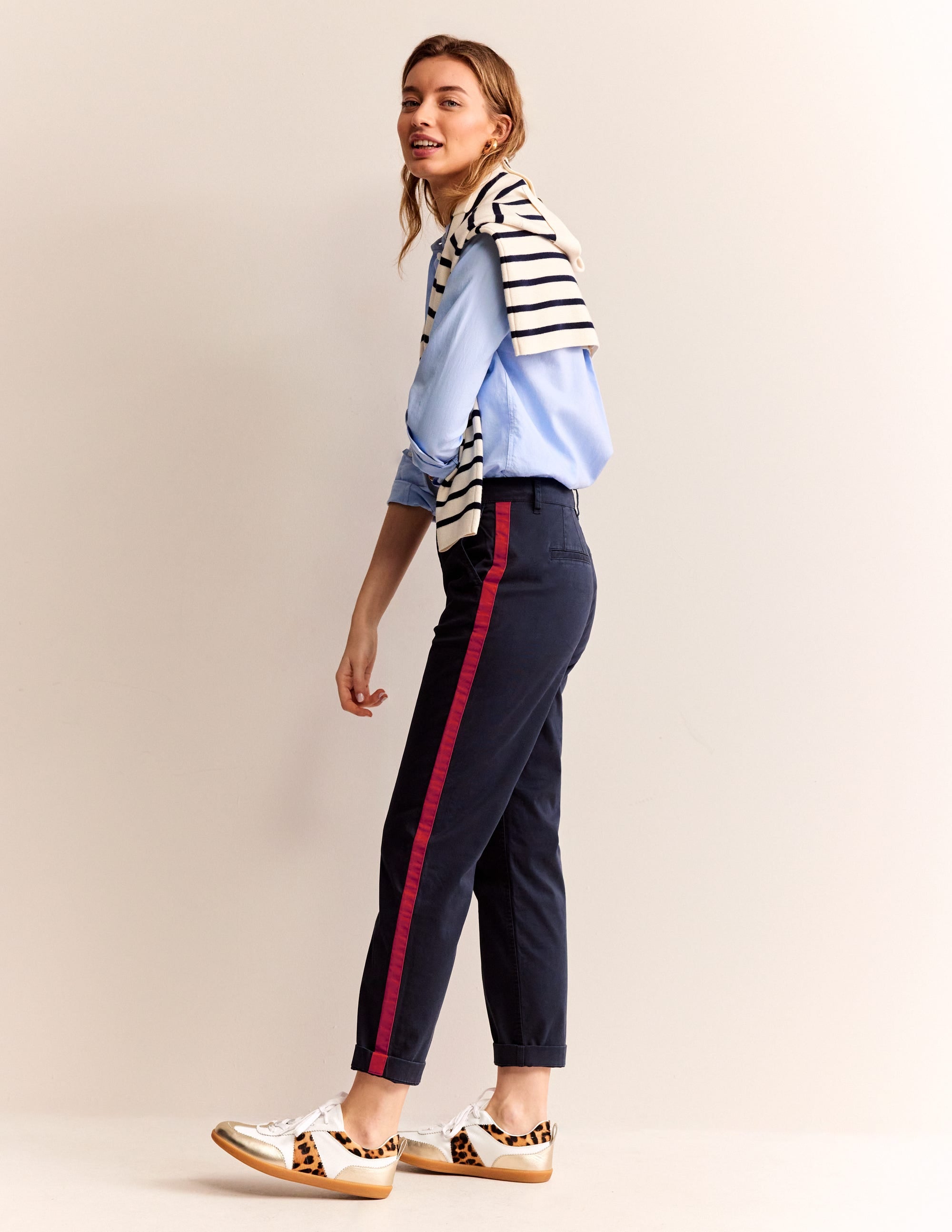 Barnsbury Chino Trousers-Navy Side Stripe - Image 1
