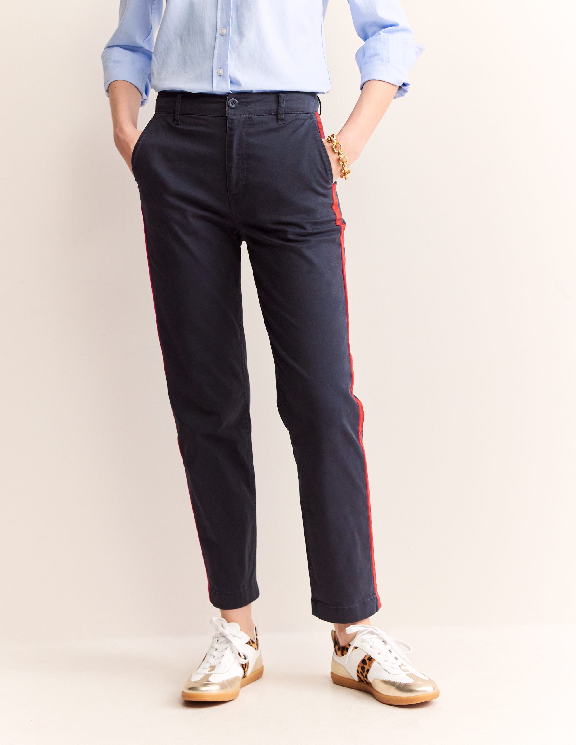 Barnsbury Chino Trousers-Navy Side Stripe - Image 3