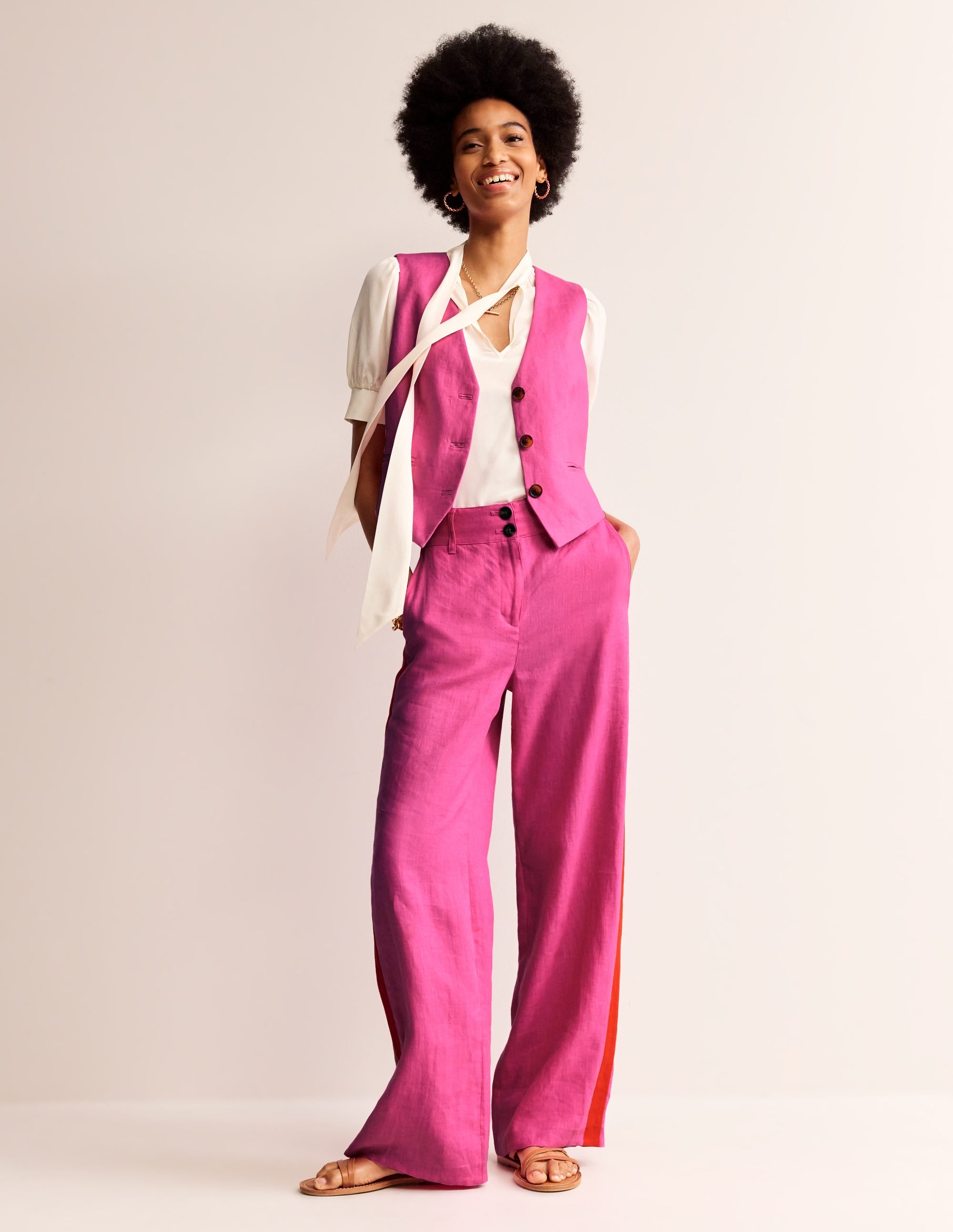 Westbourne Linen Trousers-Pop Pansy, Red Side Stripe - Image 1