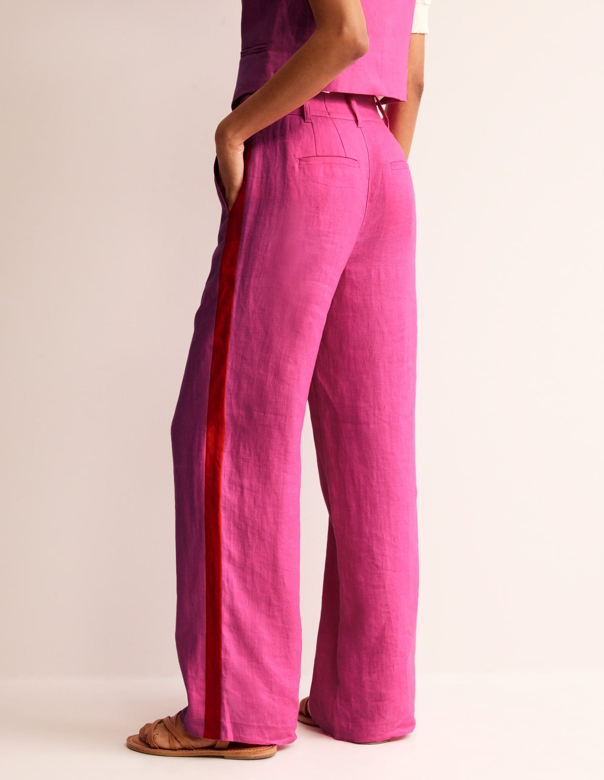 Westbourne Linen Trousers-Pop Pansy, Red Side Stripe-3