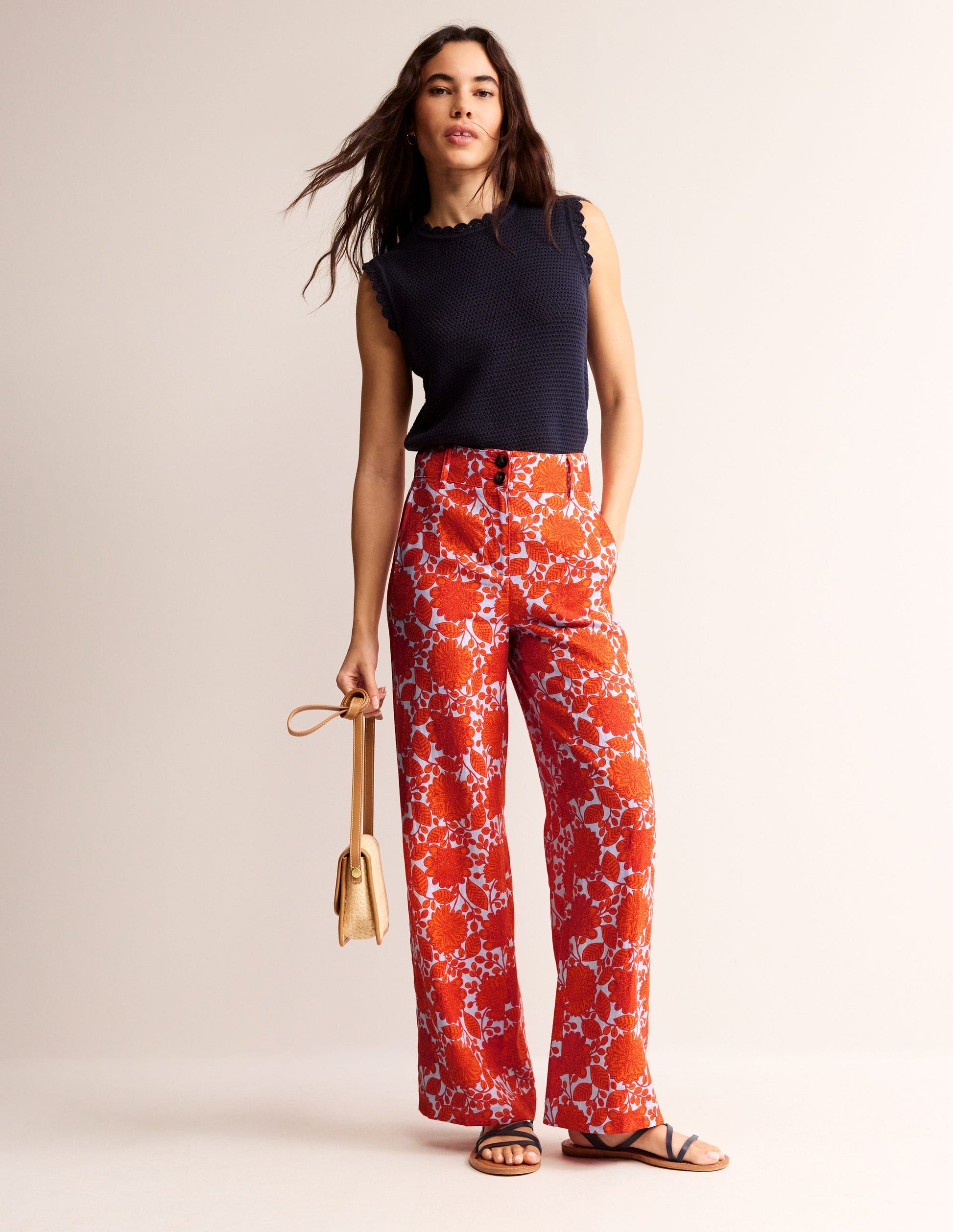 Westbourne Linen Trousers-Firecracker, Gardenia Swirl-1