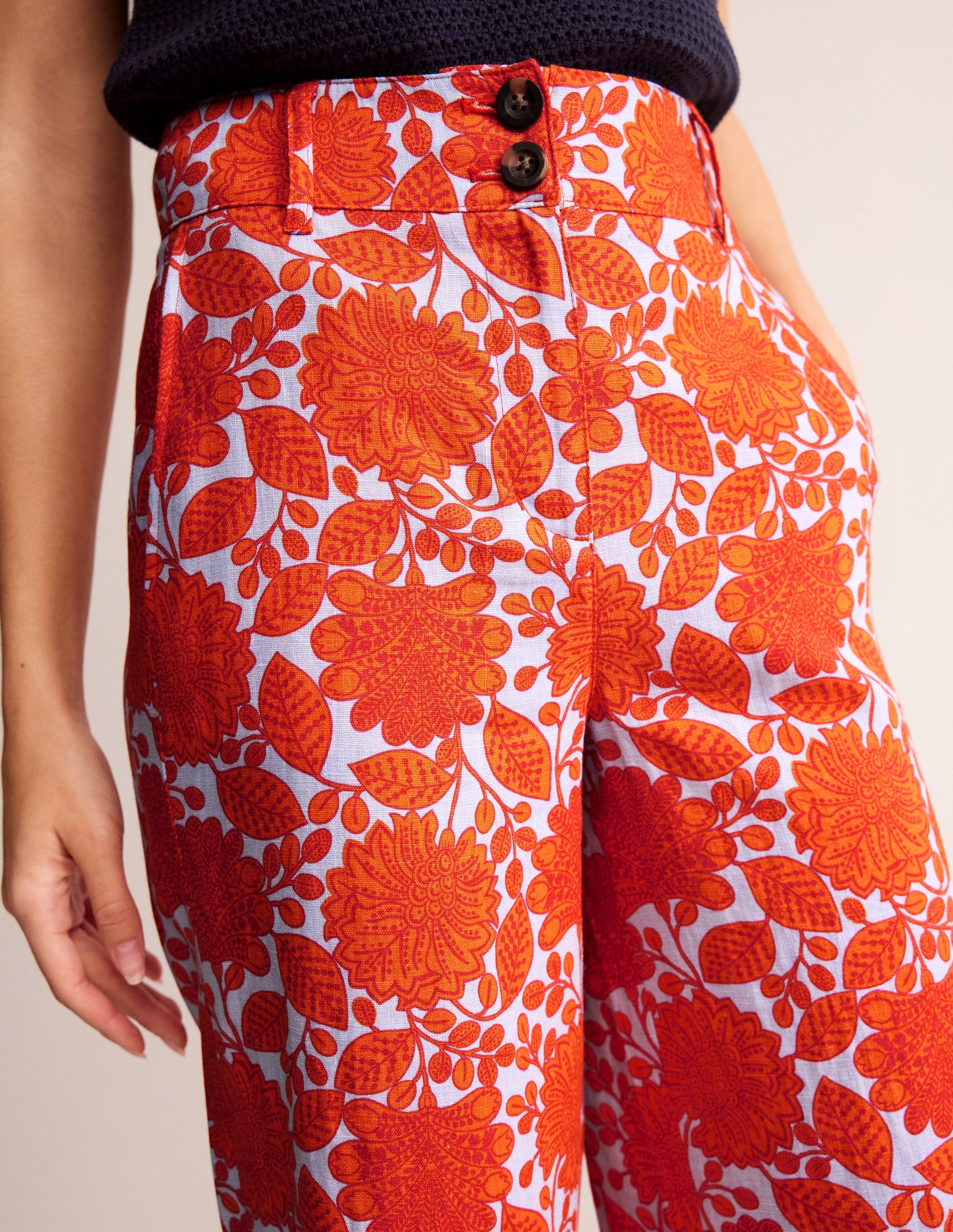 Westbourne Linen Trousers-Firecracker, Gardenia Swirl-2