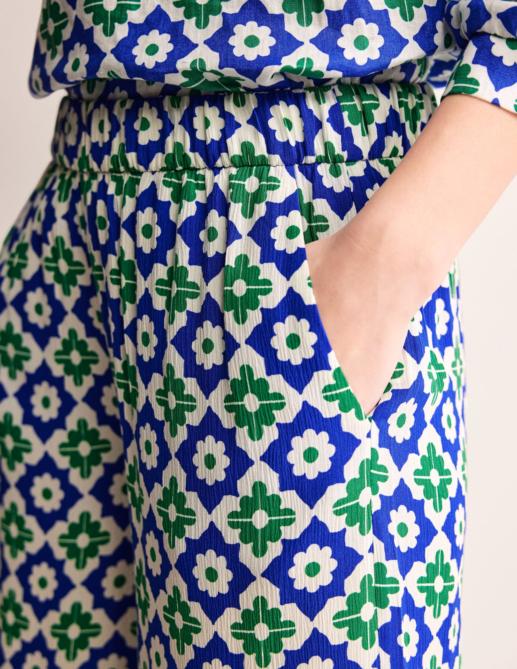 Crinkle Wide Trousers-Green Tambourine, Geometric - Image 3