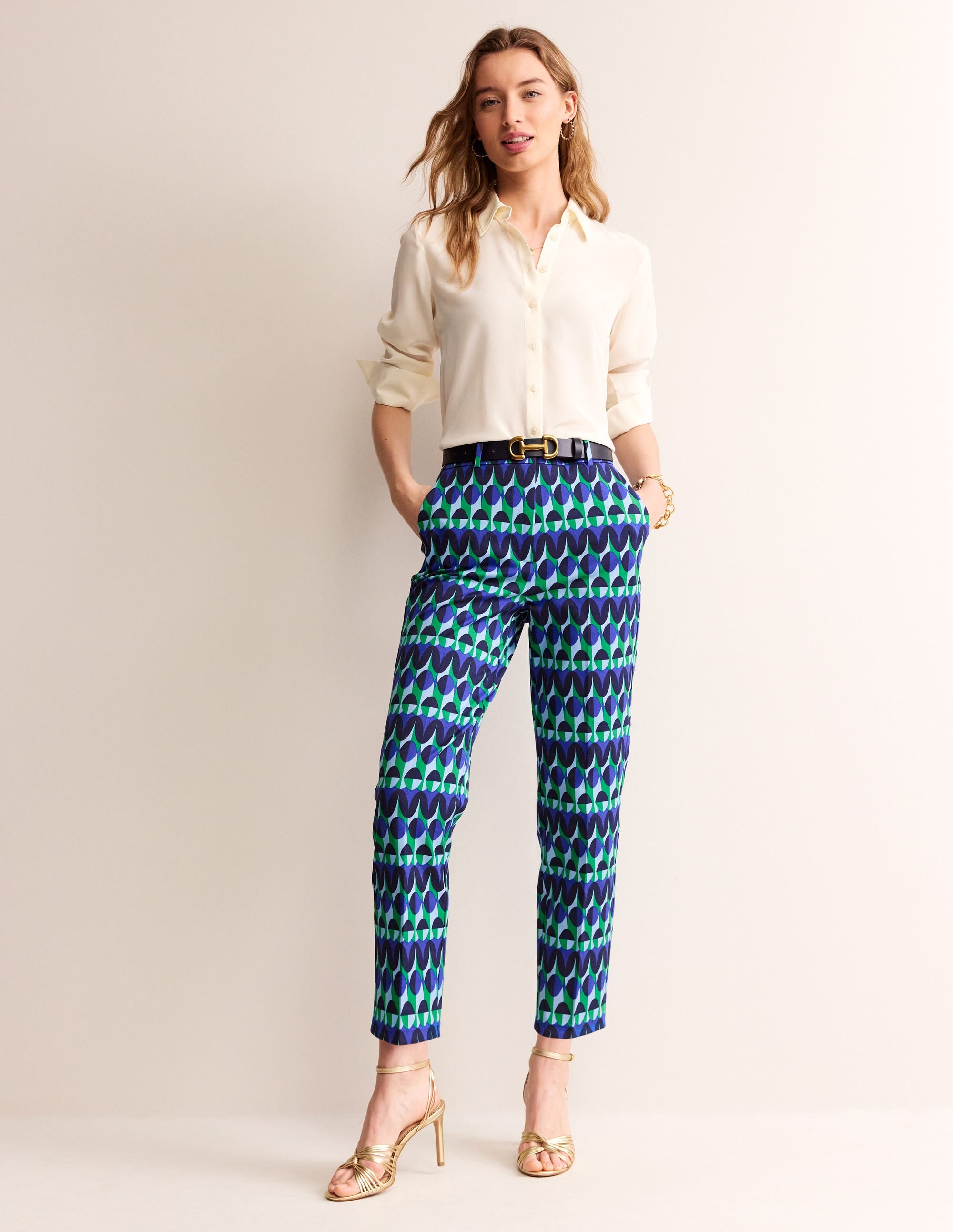 Kew Printed Trousers-Blue, Abstract Illusion - Image 1