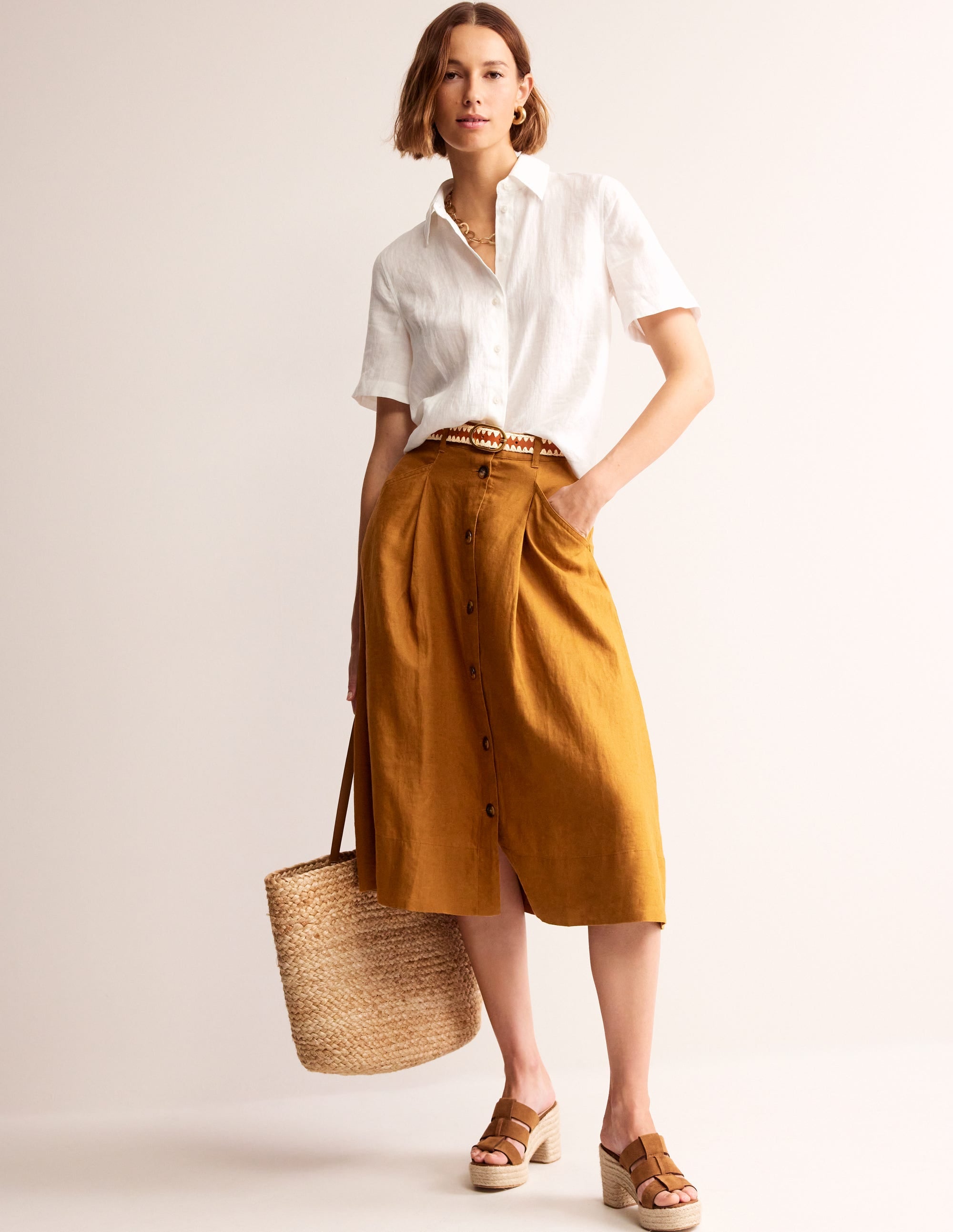 Petra Linen Midi Skirt-Bronze Brown - Image 1