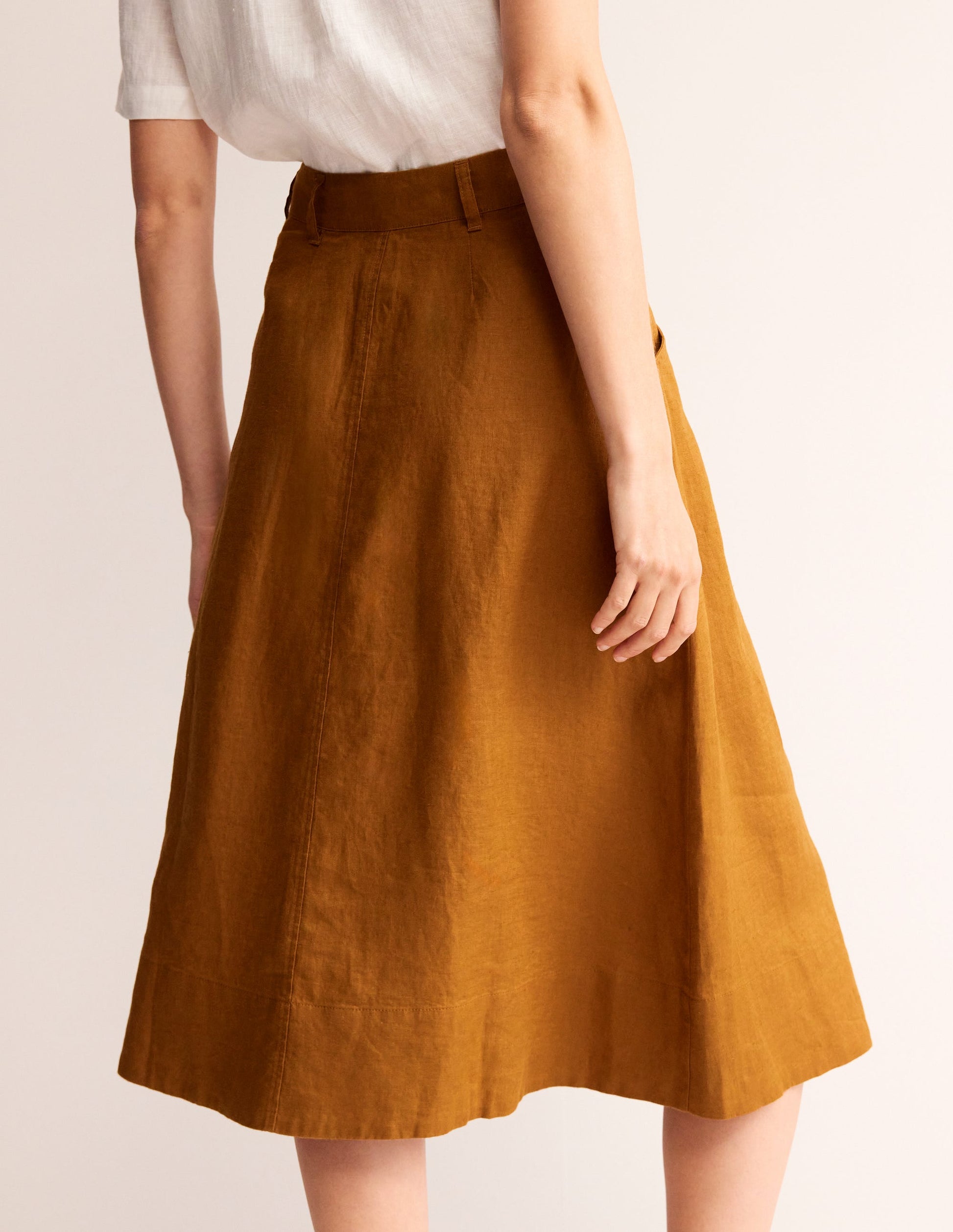 Petra Linen Midi Skirt-Bronze Brown-3