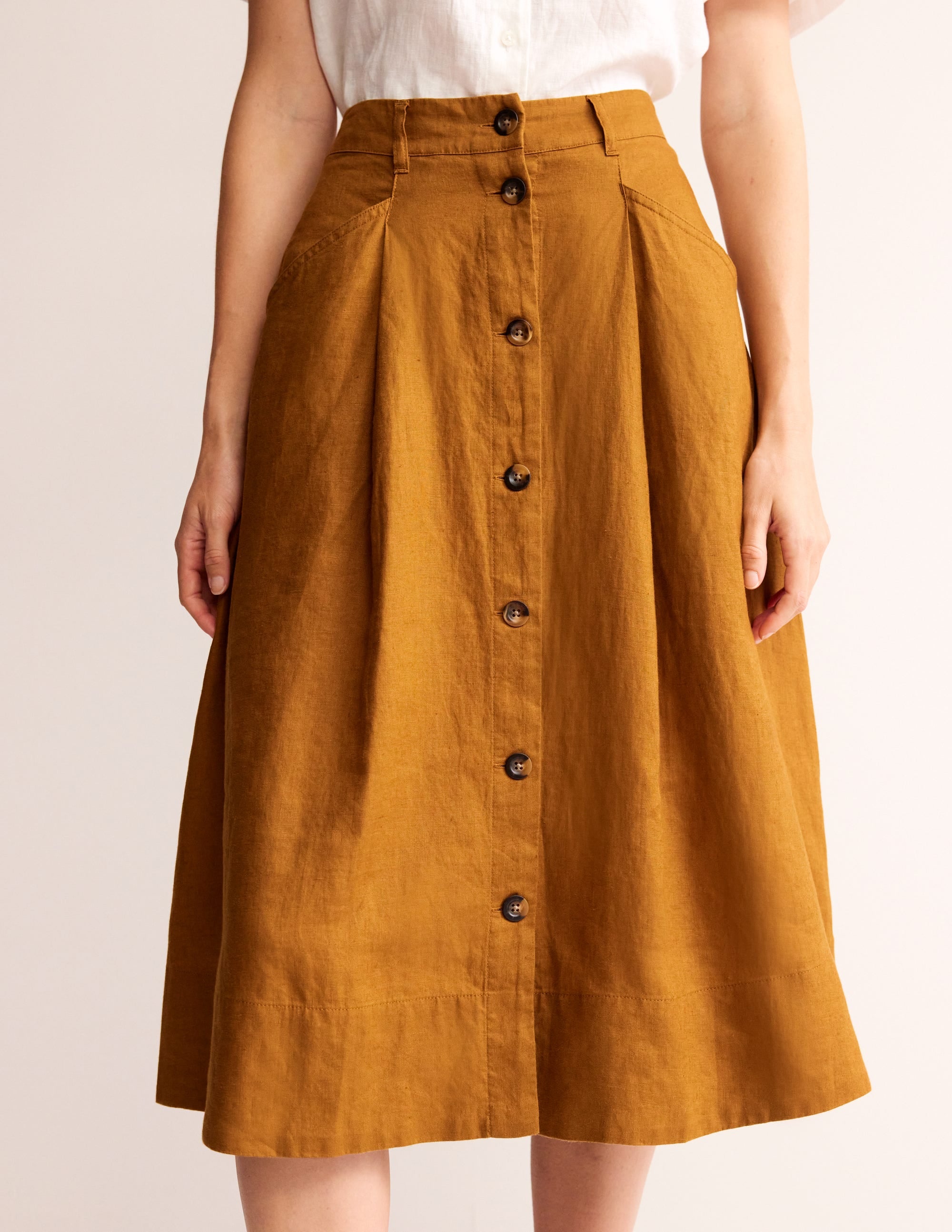 Petra Linen Midi Skirt-Bronze Brown - Image 4