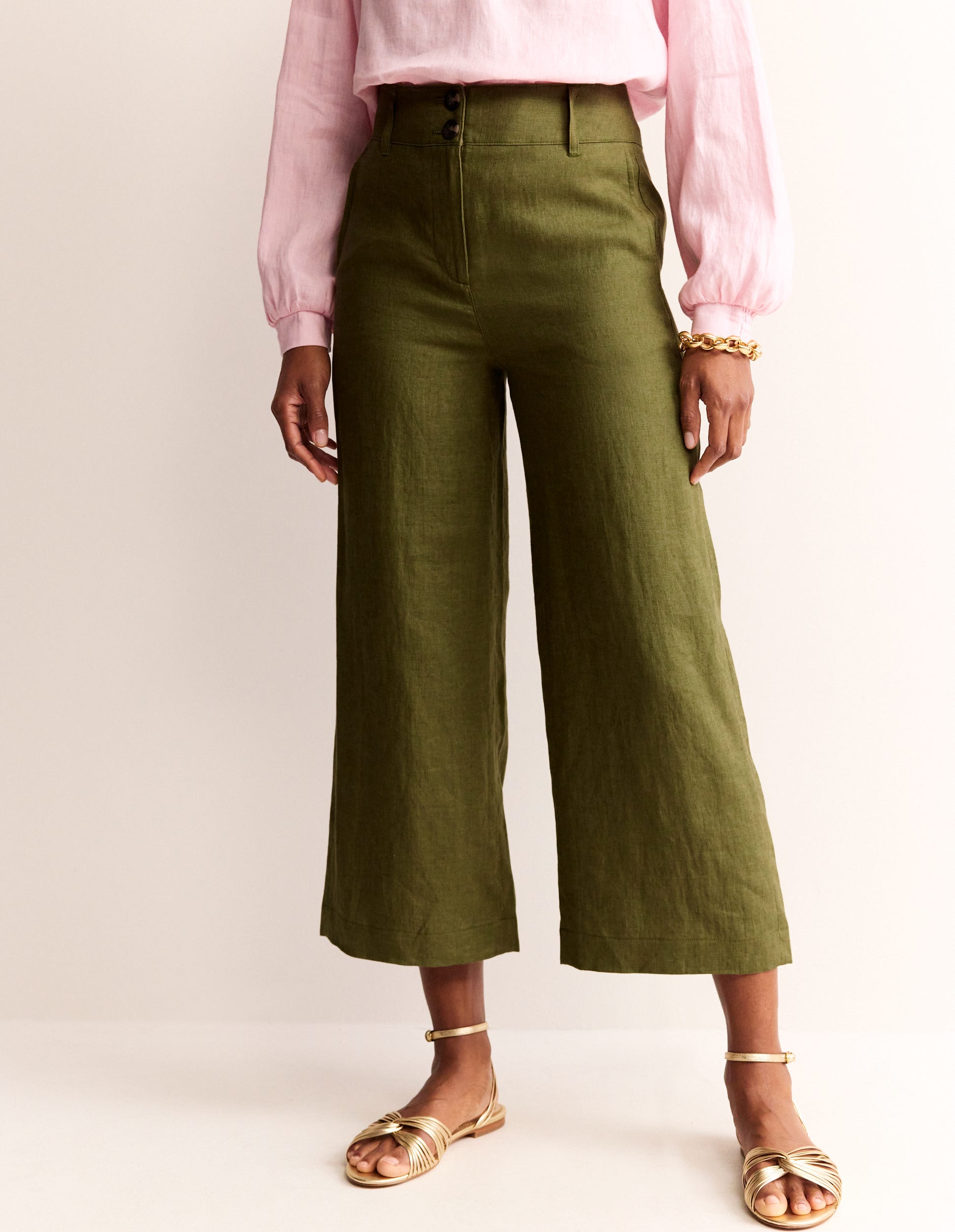 Westbourne Linen Crop Trousers-Mayfly - Image 4