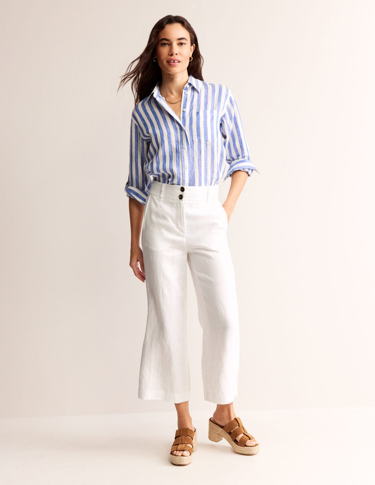 Westbourne Linen Crop Trousers-White-1