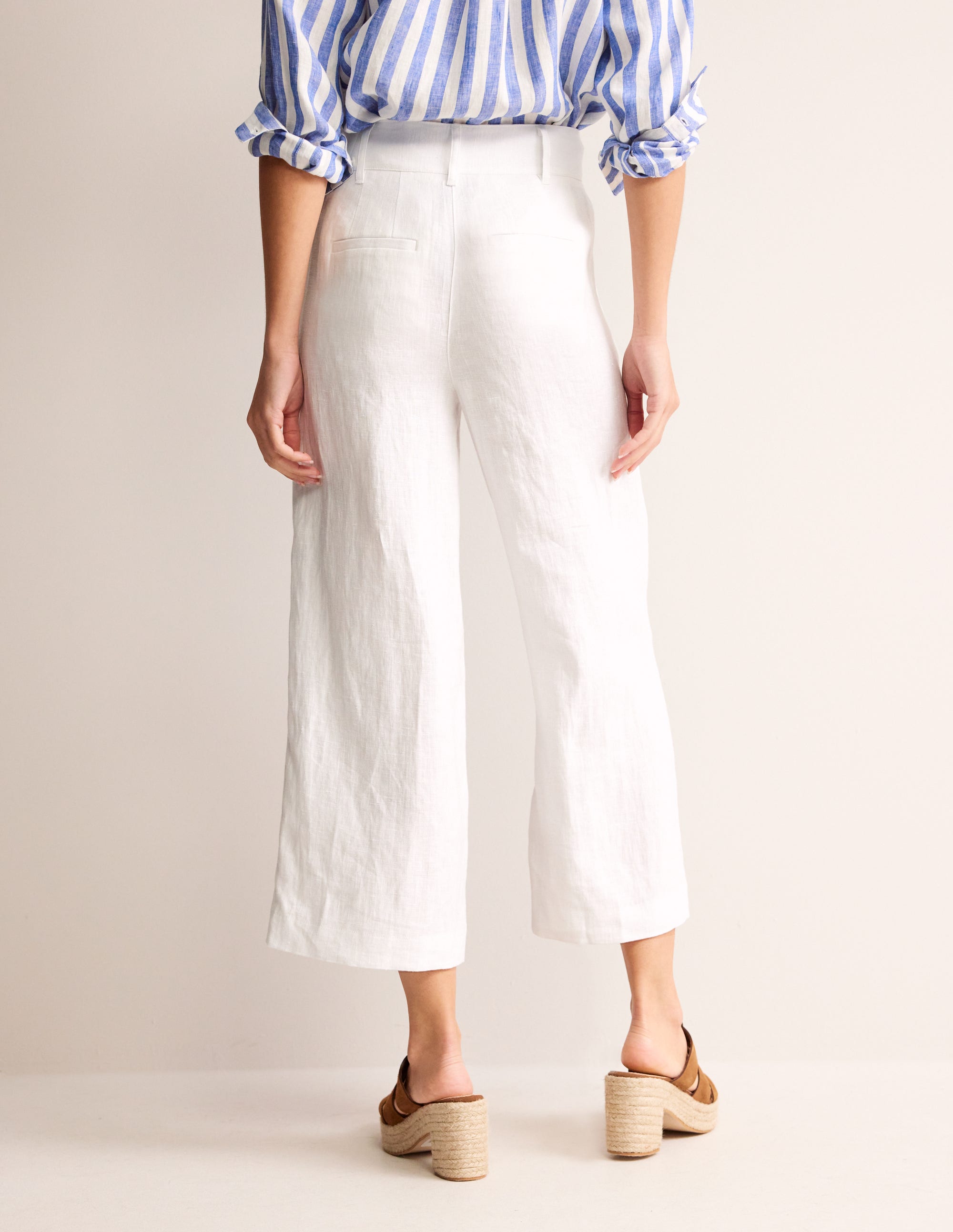 Westbourne Linen Crop Trousers-White - Image 3