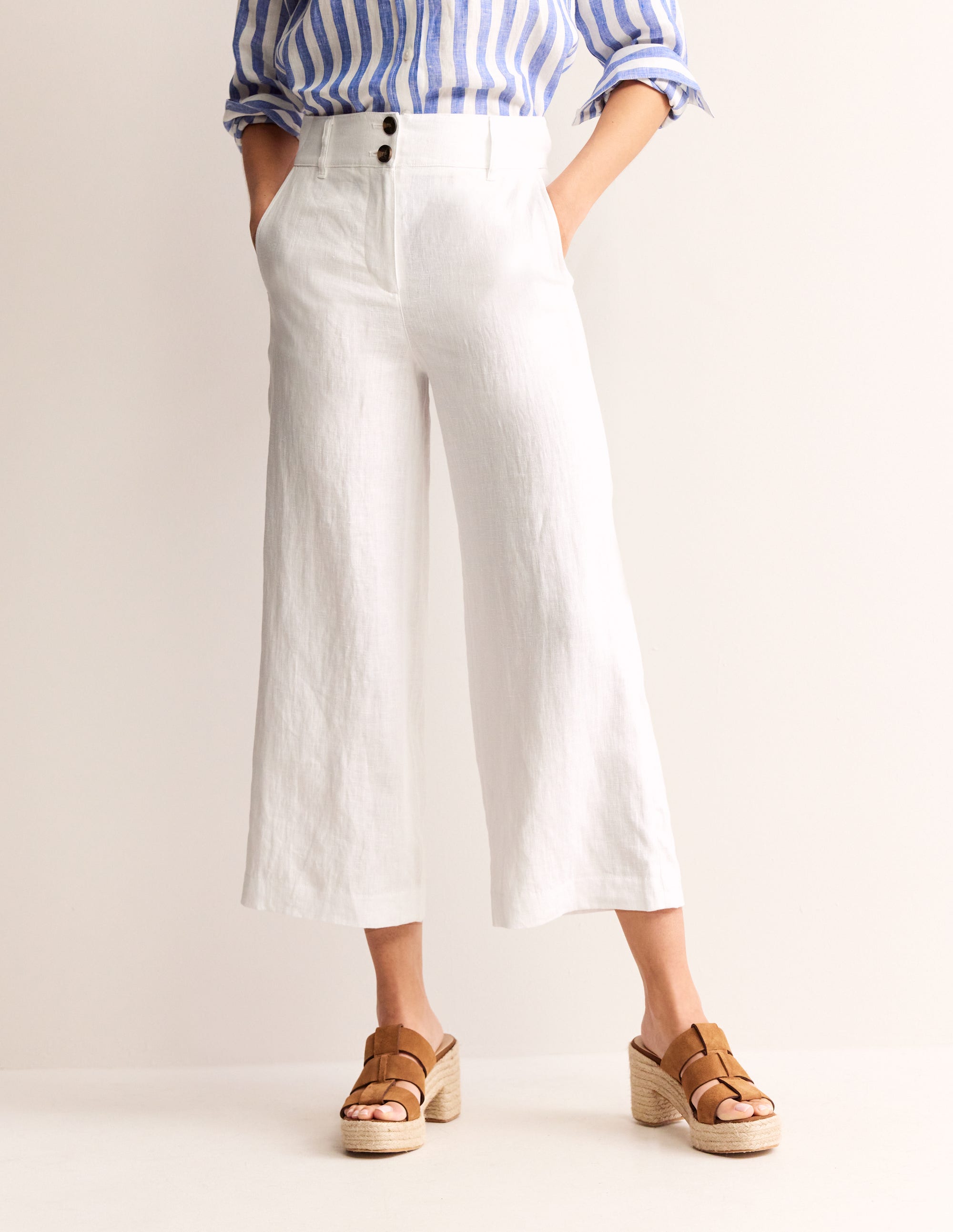 Westbourne Linen Crop Trousers-White - Image 4