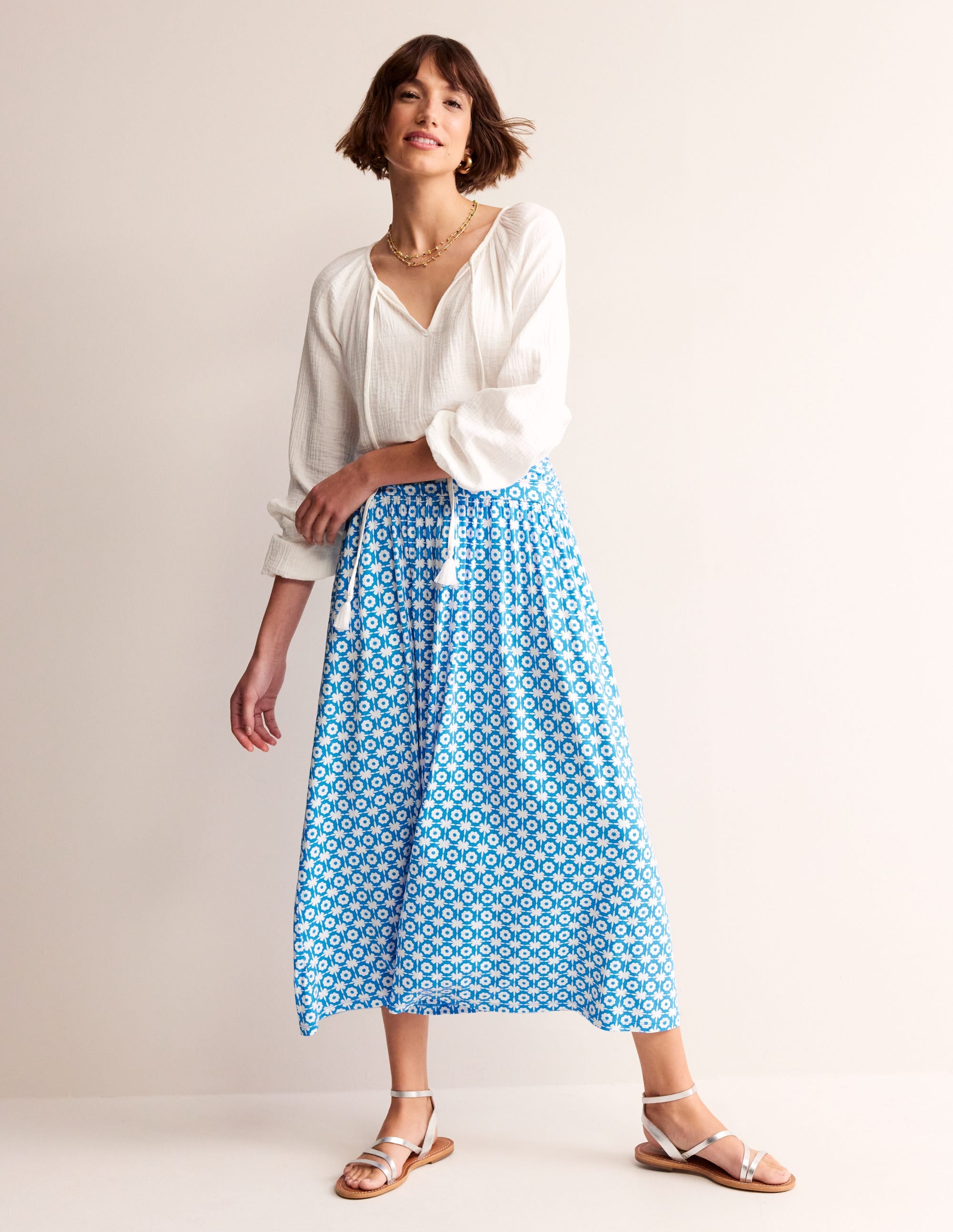 Rosaline Jersey Skirt-Brilliant Blue, Blossom Tile - Image 1