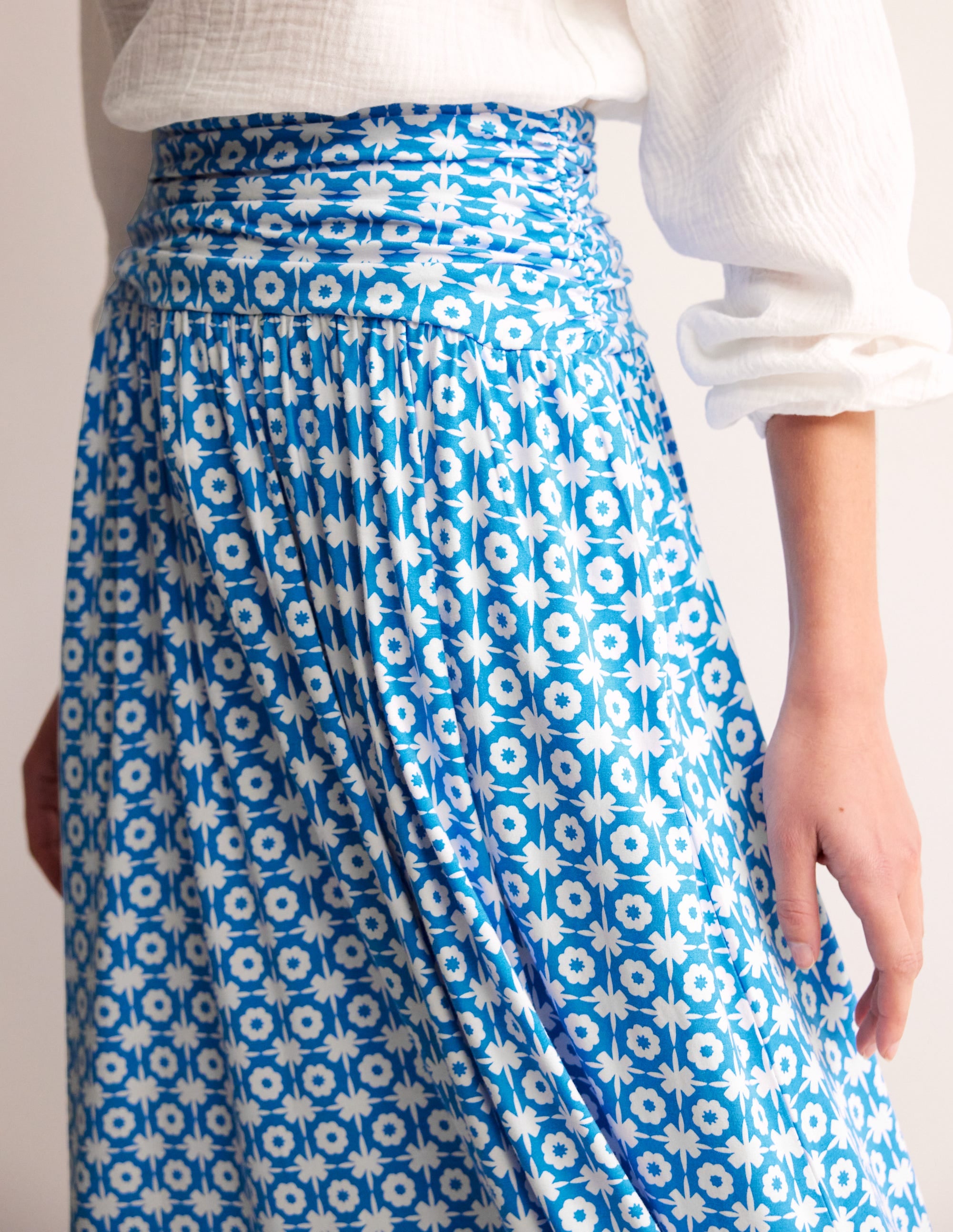 Rosaline Jersey Skirt-Brilliant Blue, Blossom Tile - Image 2