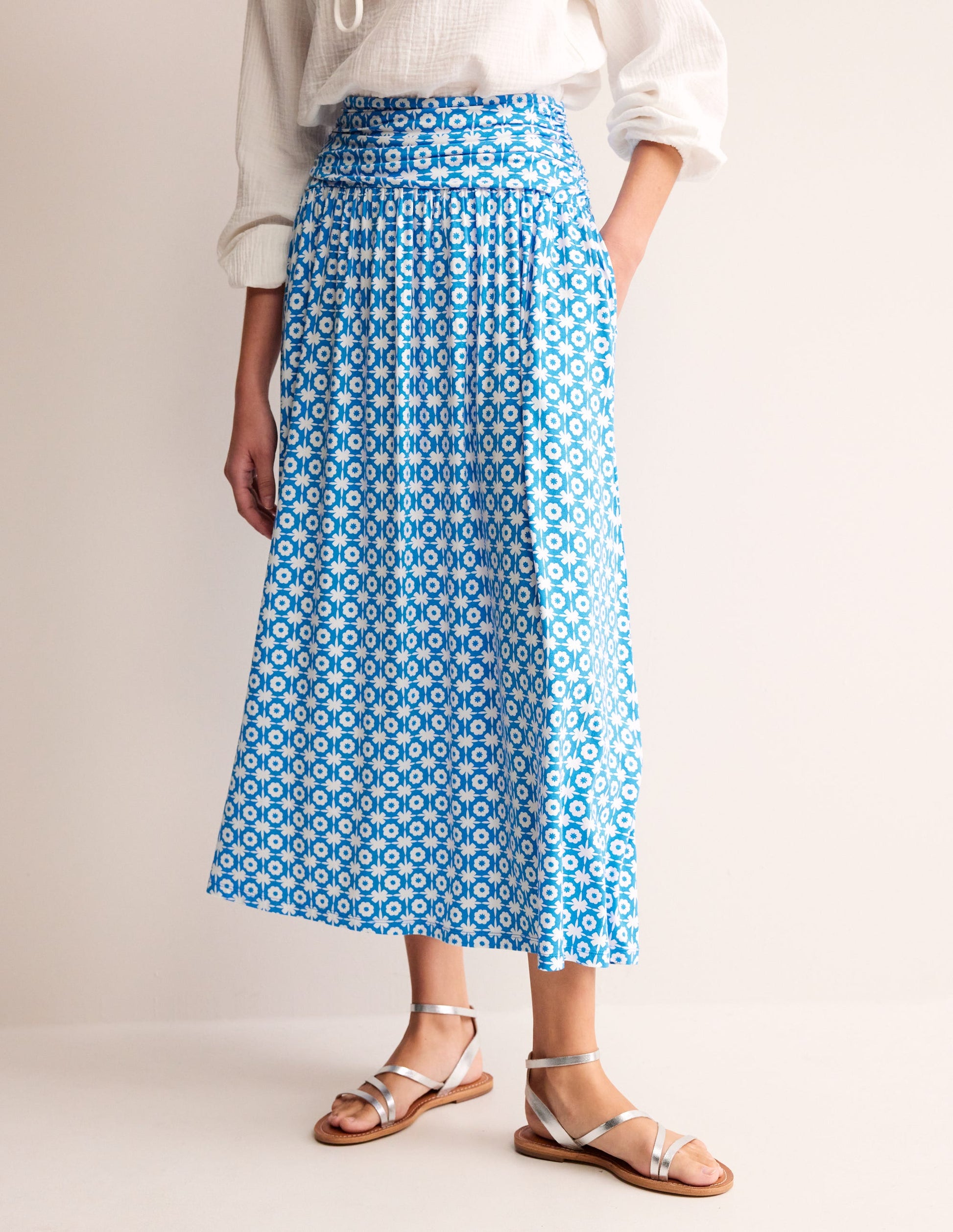 Rosaline Jersey Skirt-Brilliant Blue, Blossom Tile-4