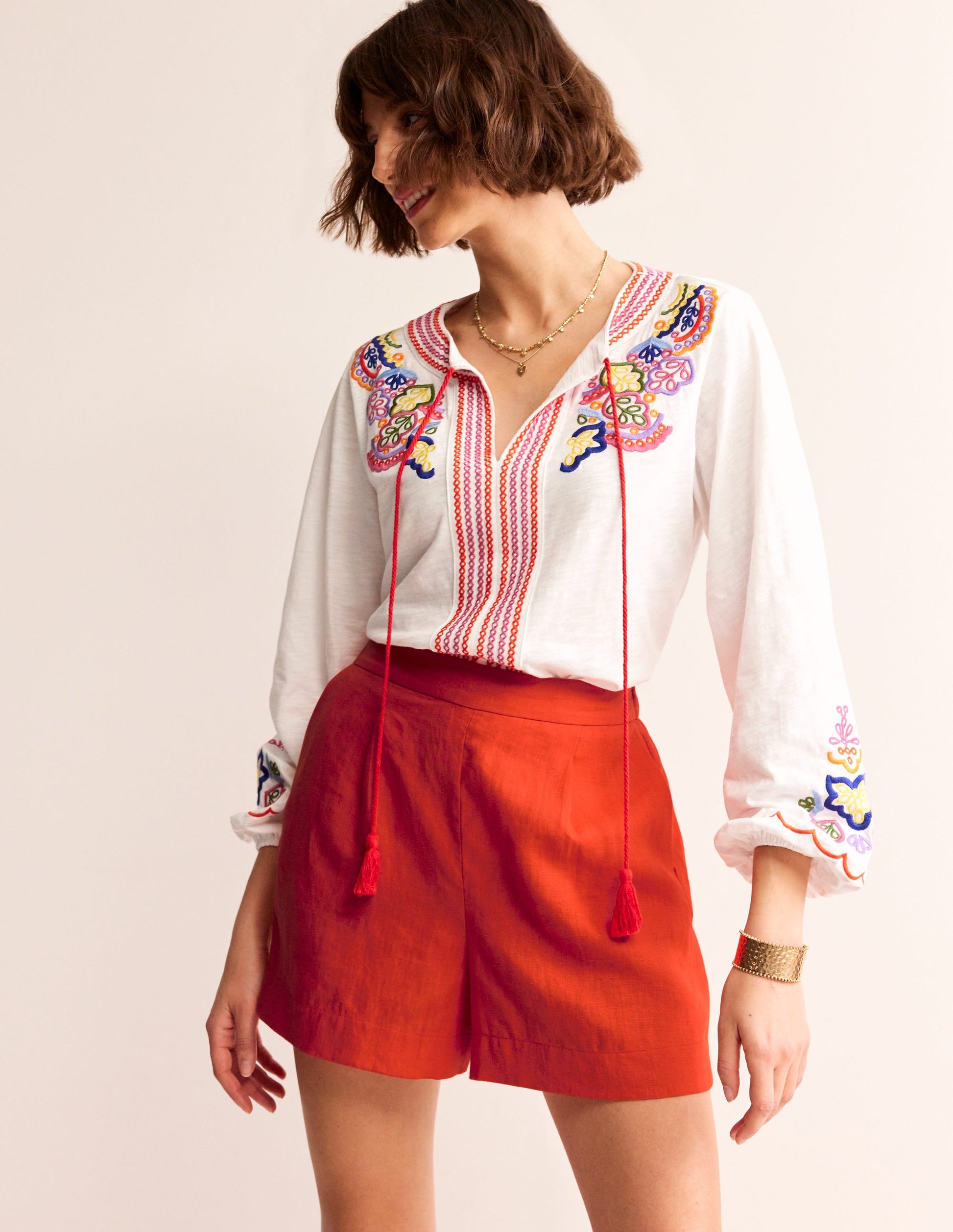 Hampstead Linen Shorts-Mandarin Orange-1