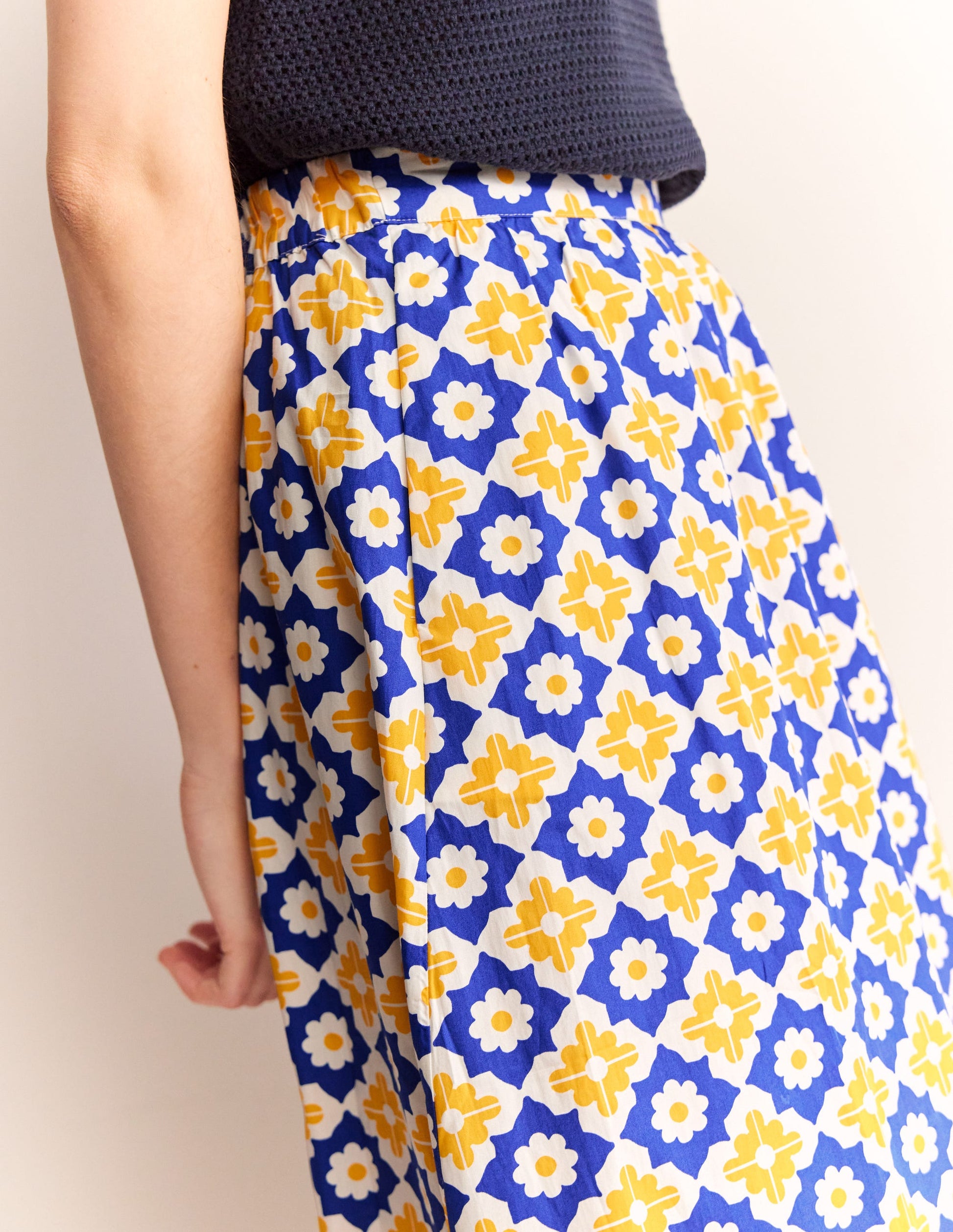 Hattie Poplin Midi Skirt-Surf the Web, Geometric Stamp-2