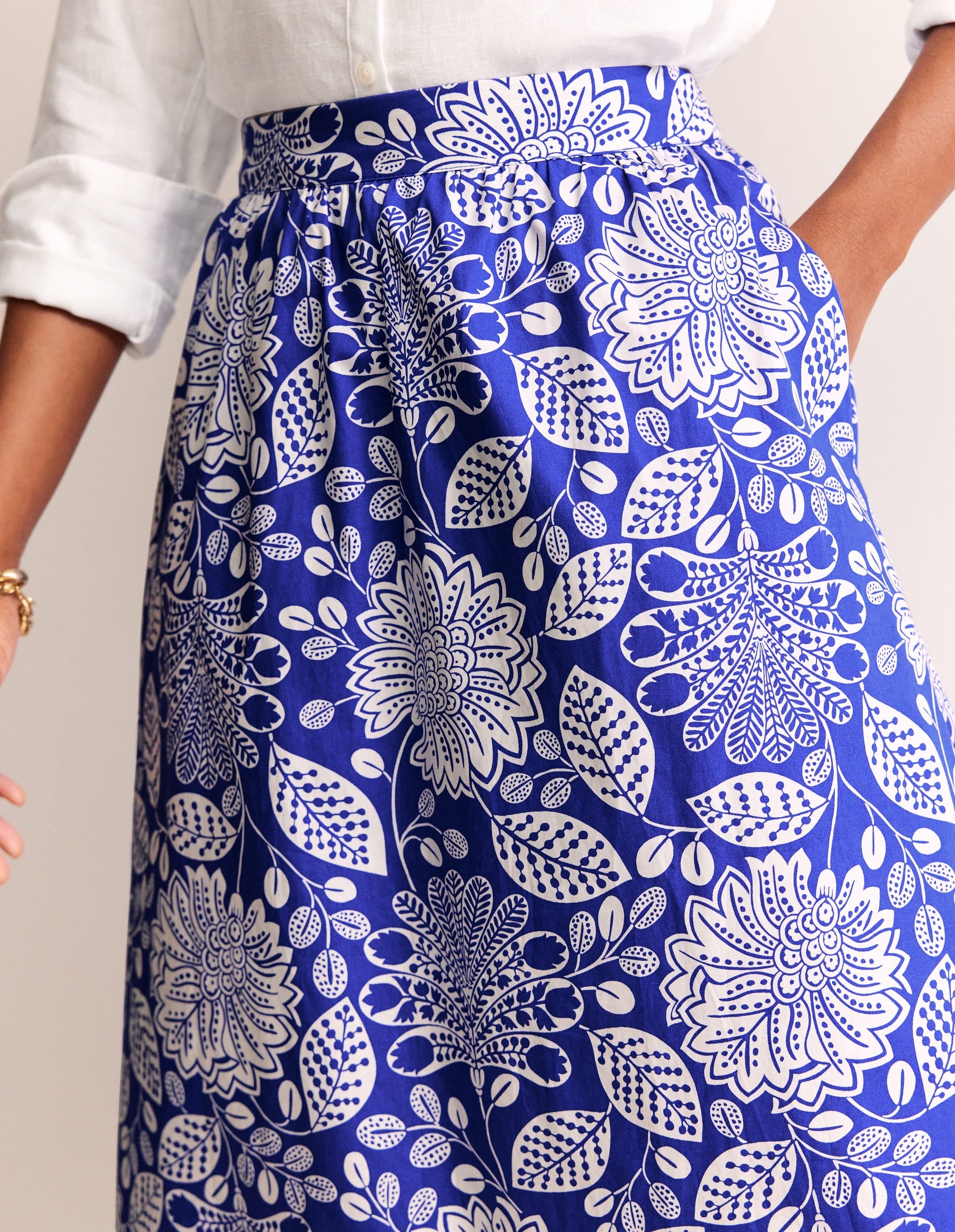 Hattie Poplin Midi Skirt-Surf The Web, Gardenia Swirl | Boden UK