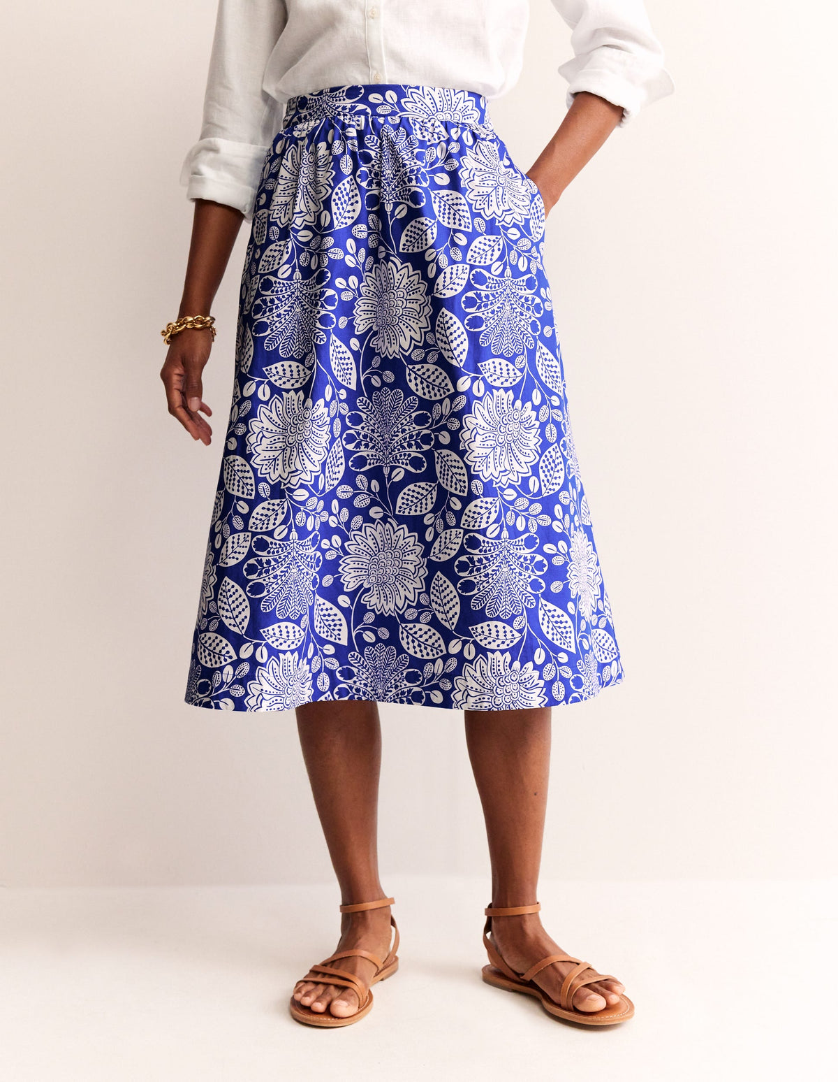 Hattie Poplin Midi Skirt-Surf The Web, Gardenia Swirl - Image 4