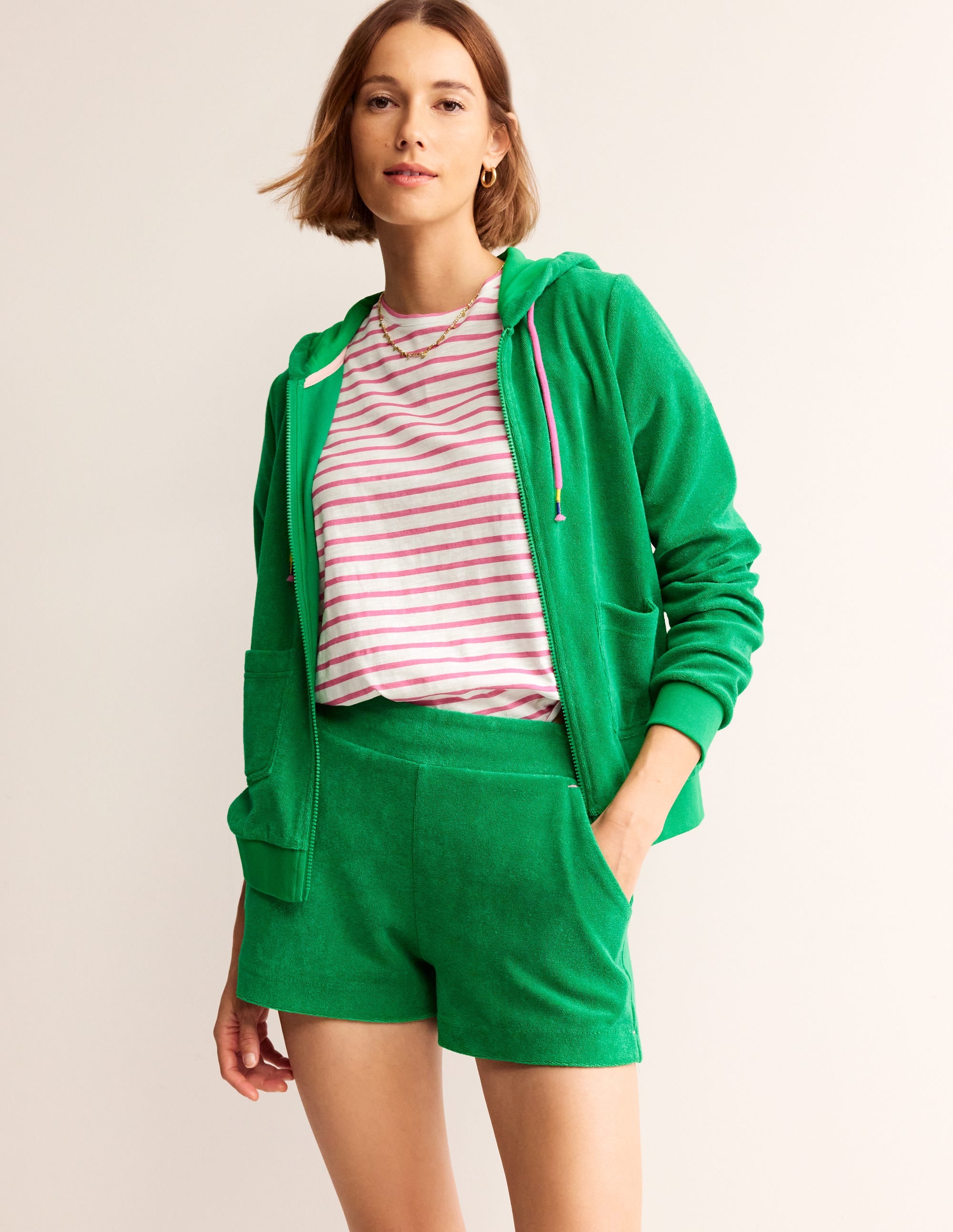 Towelling Shorts-Green Tambourine - Image 1