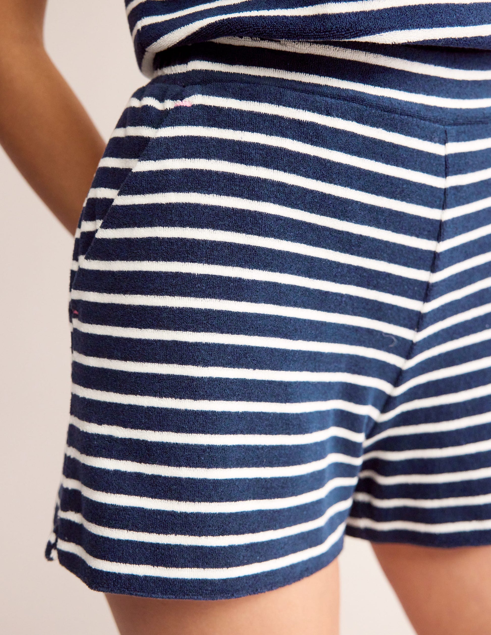 Towelling Shorts-Navy/Ivory Stripe-2