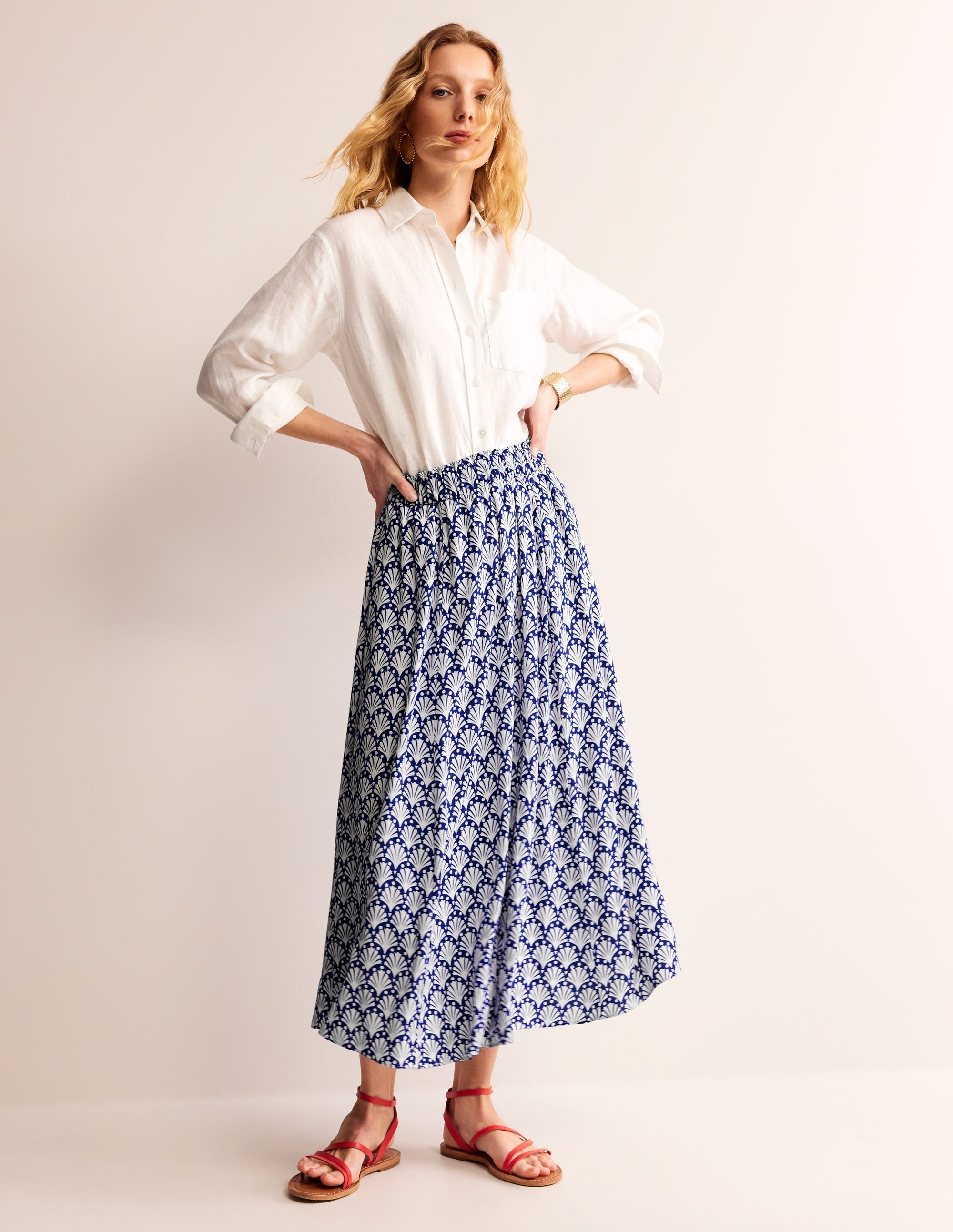 Crinkle Midi Skirt-Surf the Web, Ivory Shells - Image 1