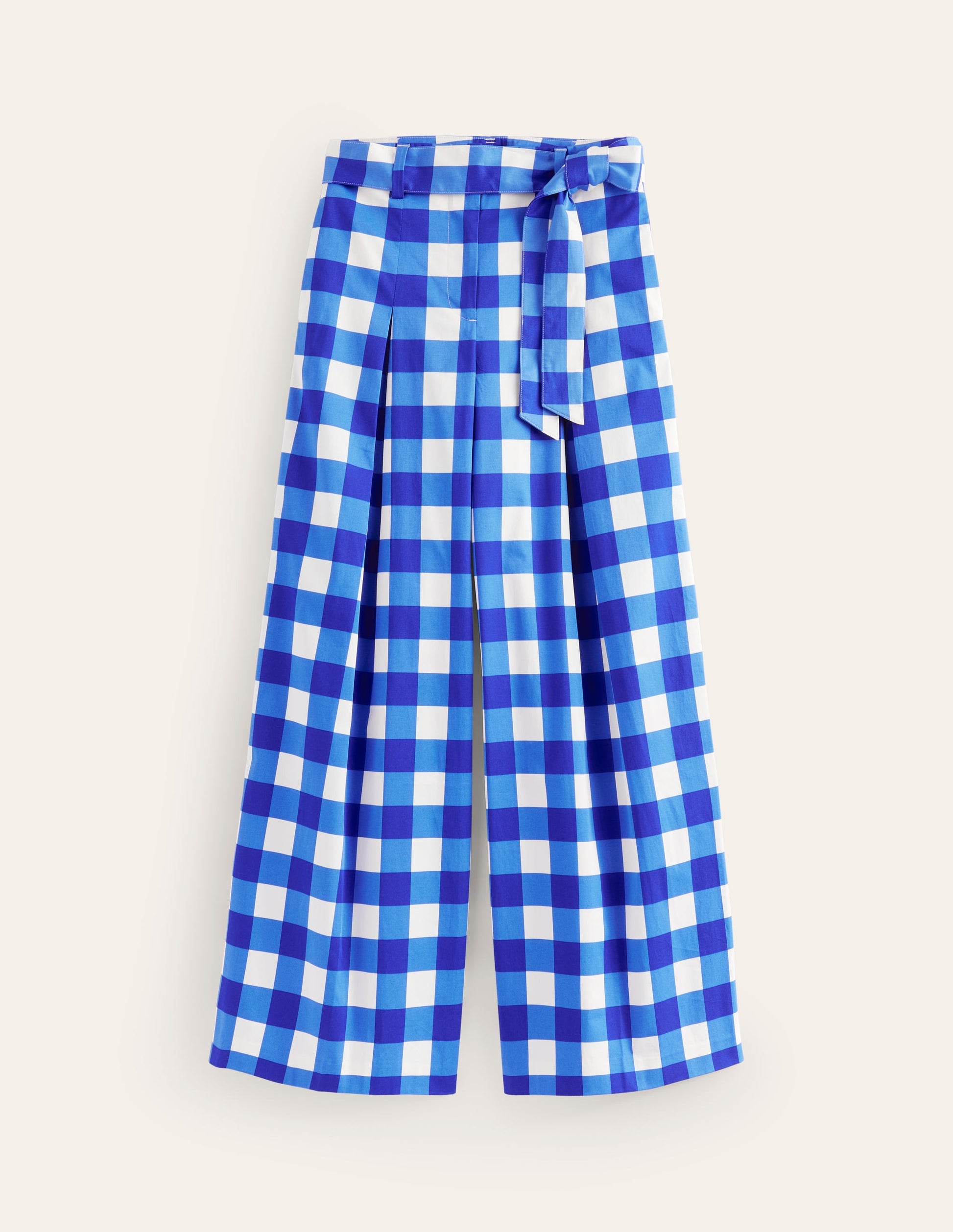 Palazzo Cotton Sateen Trousers-Nautical Blue & Ivory Gingham-5