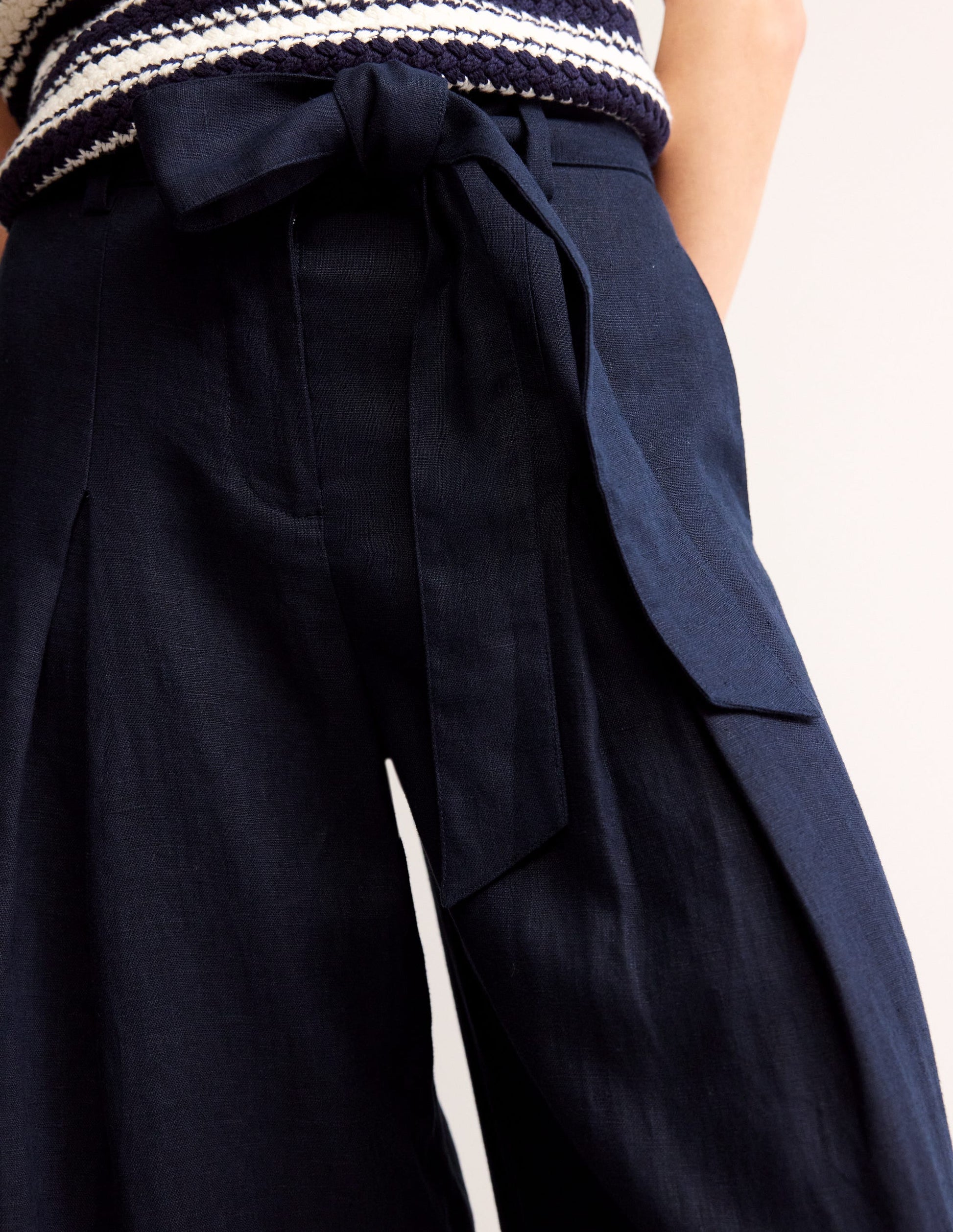 Palazzo Linen Trousers-Navy-2