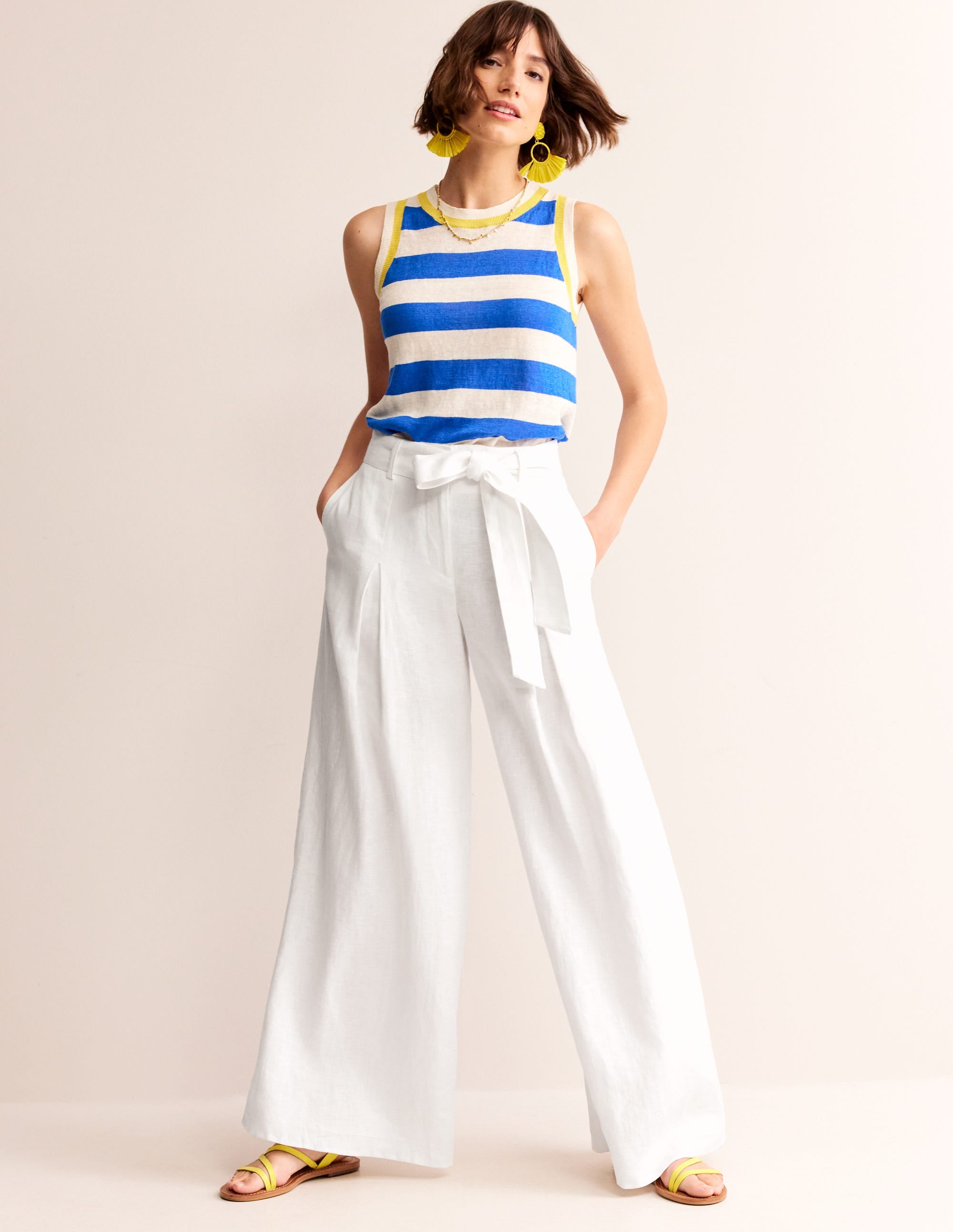 Palazzo Linen Trousers-White - Image 1