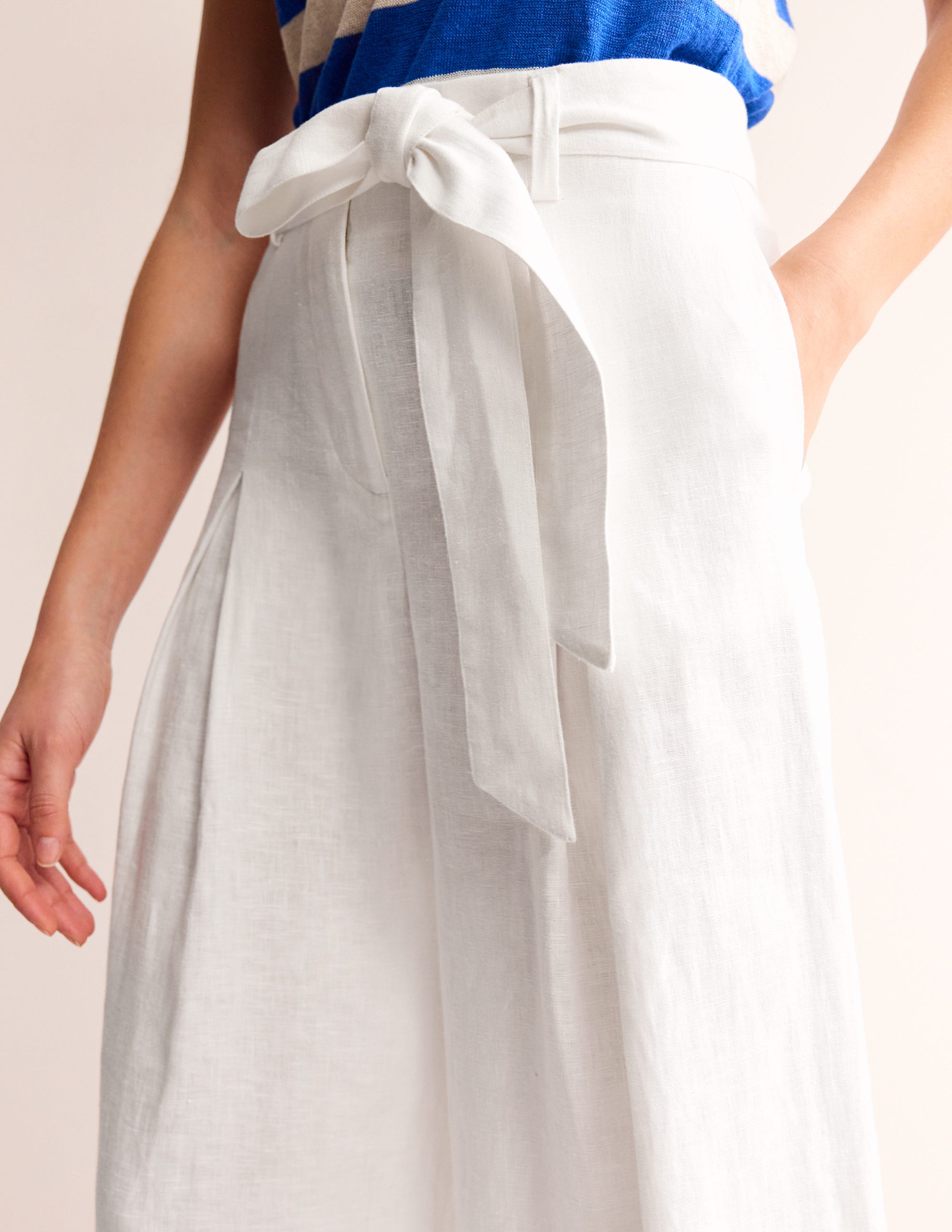 Palazzo Linen Trousers-White - Image 2