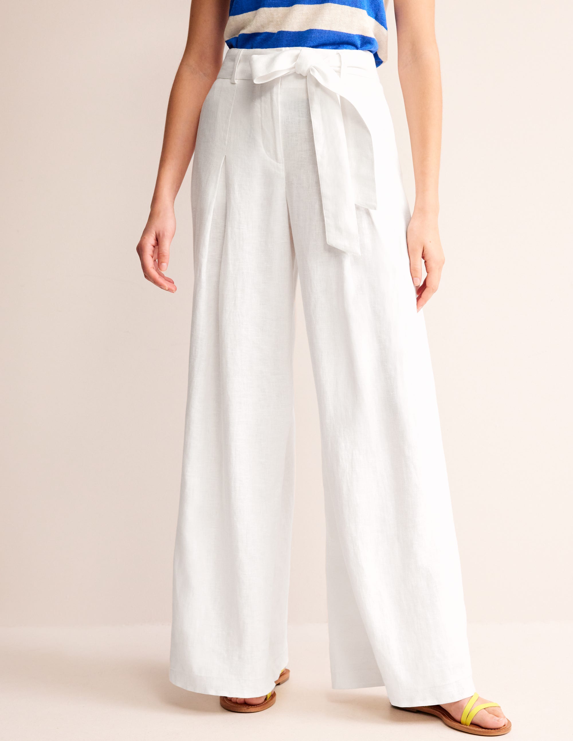 Palazzo Linen Trousers-White - Image 4