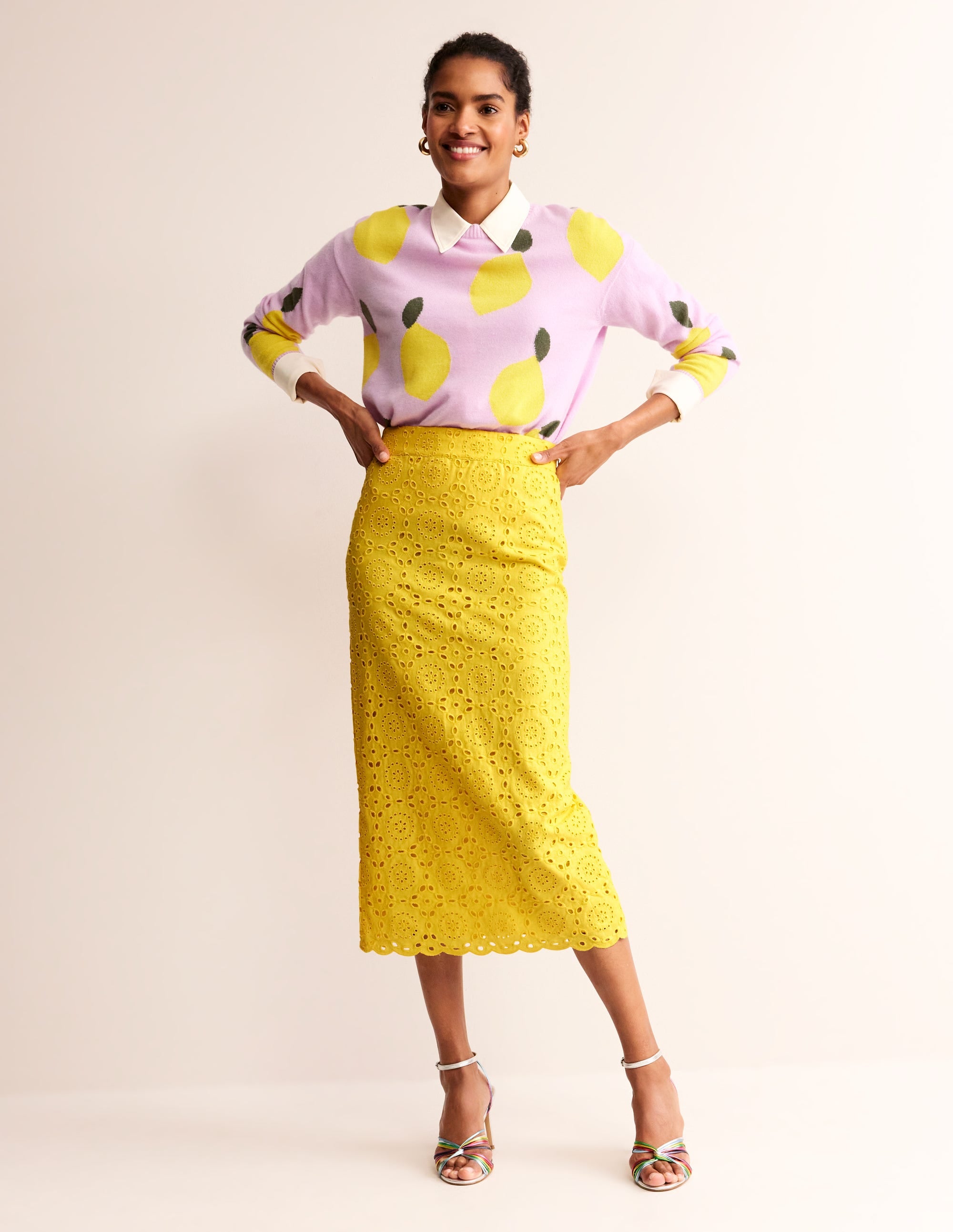 Broderie Column Skirt-Vibrant Yellow - Image 1